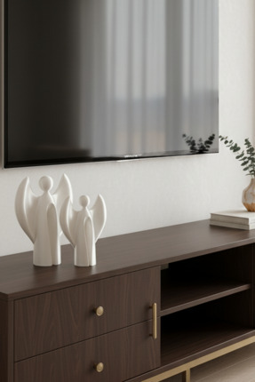 2'li Modern Dekoratif Melek Biblo Seti | İnci Beyazı | Soyut Tasarım Ev ve Ofis Süs Eşyası Image 1