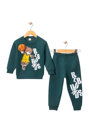 Erkek Çocuk Basketbolcu Ayı Baskılı Kışlık Eşofman Takımı | 3 İplik Şardonlu Image 0