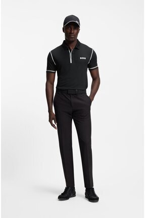 Erkek Esnek ve Hızlı Kuruyan Kumaş Normal Kalıp Kısa Kollu Siyah Polo Yaka T-Shirt 50543352-001 Image 2