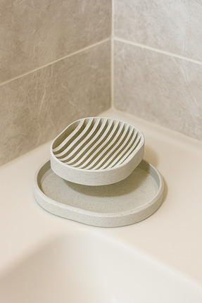 Modern, Şık Hazneli Sabunluk ve Süngerlik - Mermer Beyazı - 12,5cm Image 1