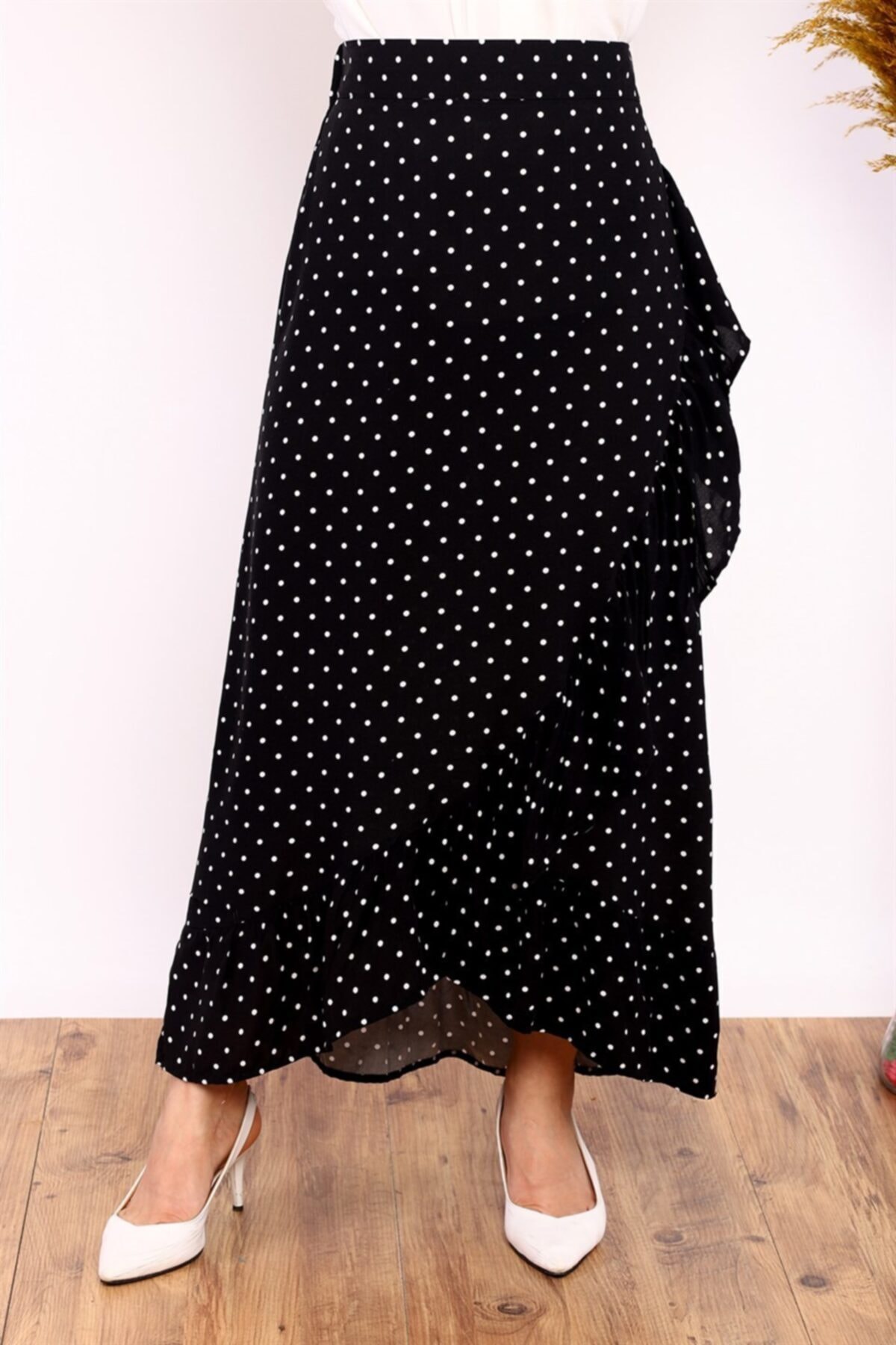 ModaBerfu Puantiye Desenli Fırfırlı Etek (puantiye)