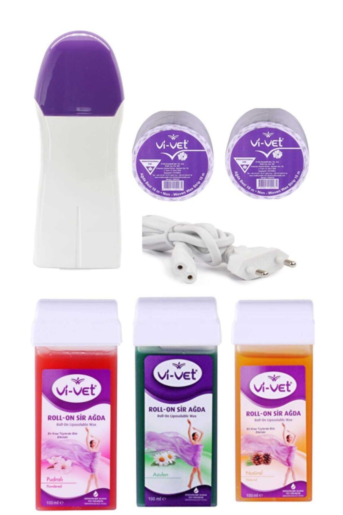 Vivet 3 Adet Kartuş Roll-on Kolay Ağda 2 Yıl Garantili Ağda Makinesi 2 Ad 10mt Ağda Bezi Ağda Seti