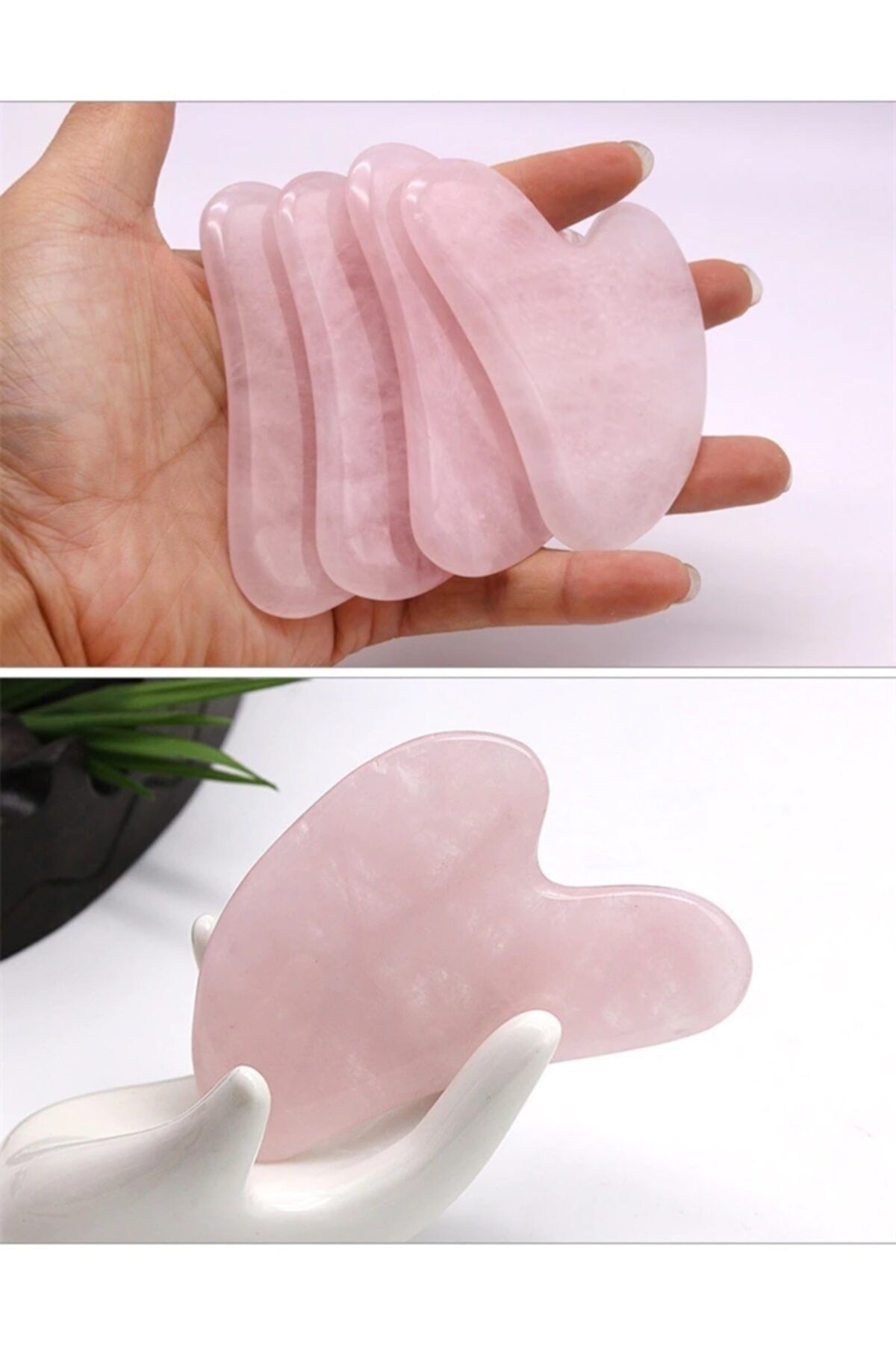 ŞifaiNur Orjinal Pembe Kuvars Doğal Taş Gua Sha Yüz Masaj Makyaj Taşı Guasha