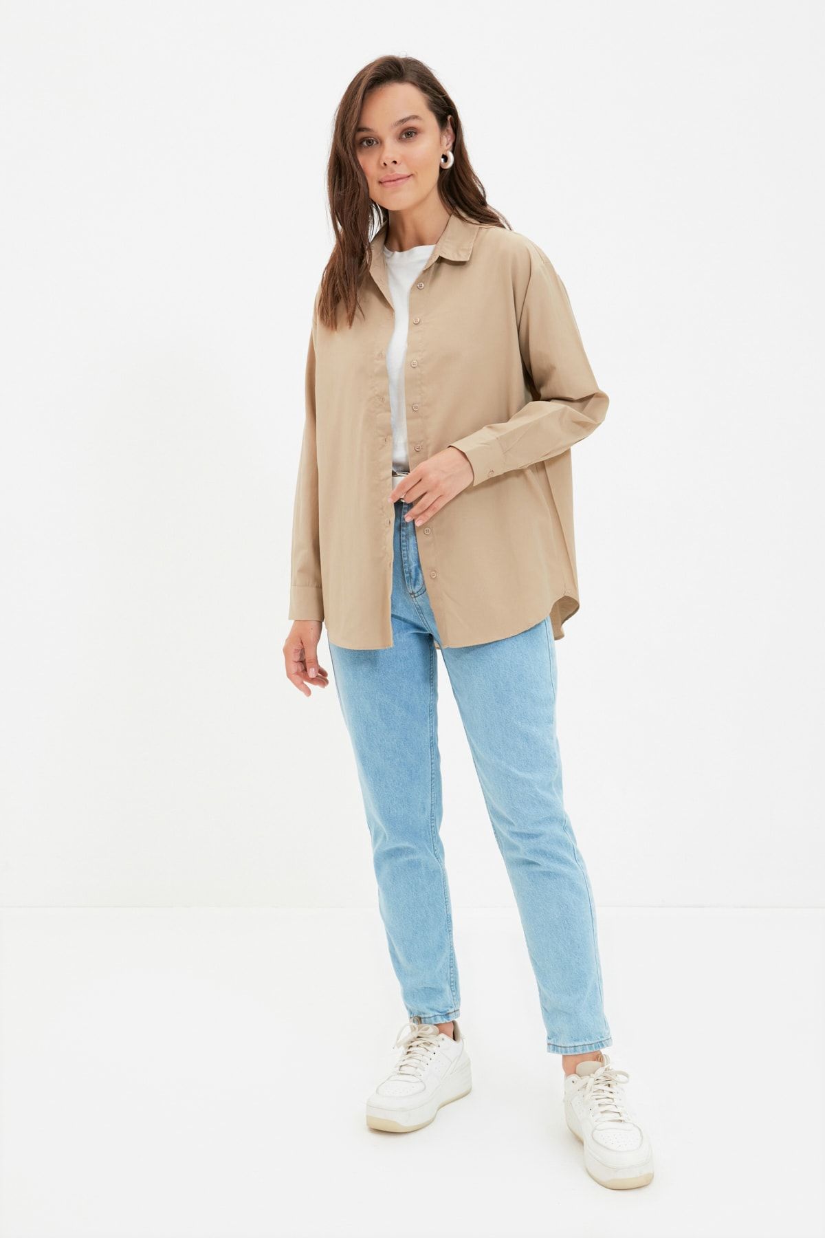 Trendyol Modest Camel Gömlek Yaka Tunik TCTAW22UK0083