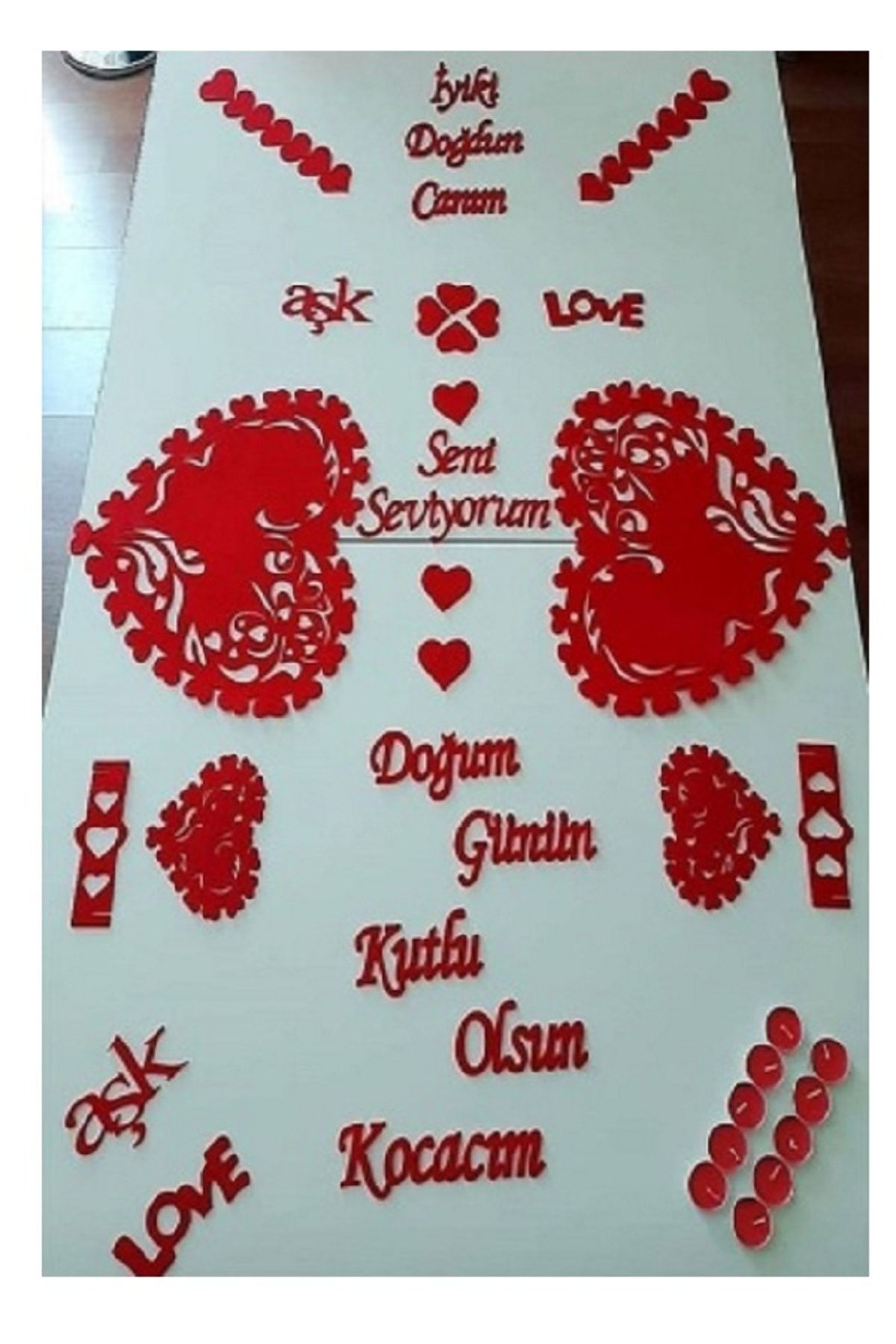 PARTİ SEPETİ 25 Parça Romantik Doğum Günü Masa Süslemesi Keçe Seti Keçe Set