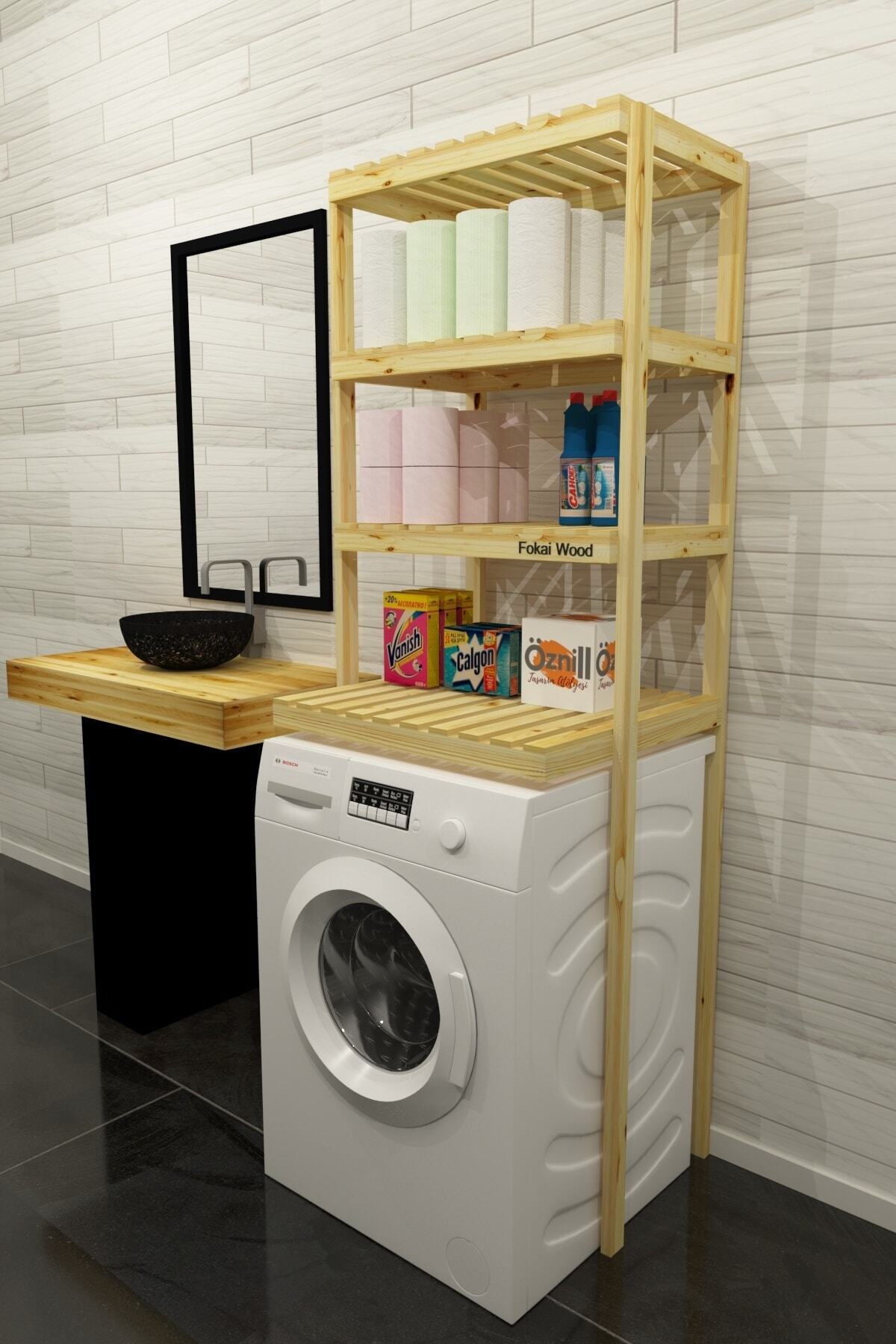 Fokai Wood Qualıty Lıght Large - Çamaşır Makinesi Için Ahşap Banyo Rafı