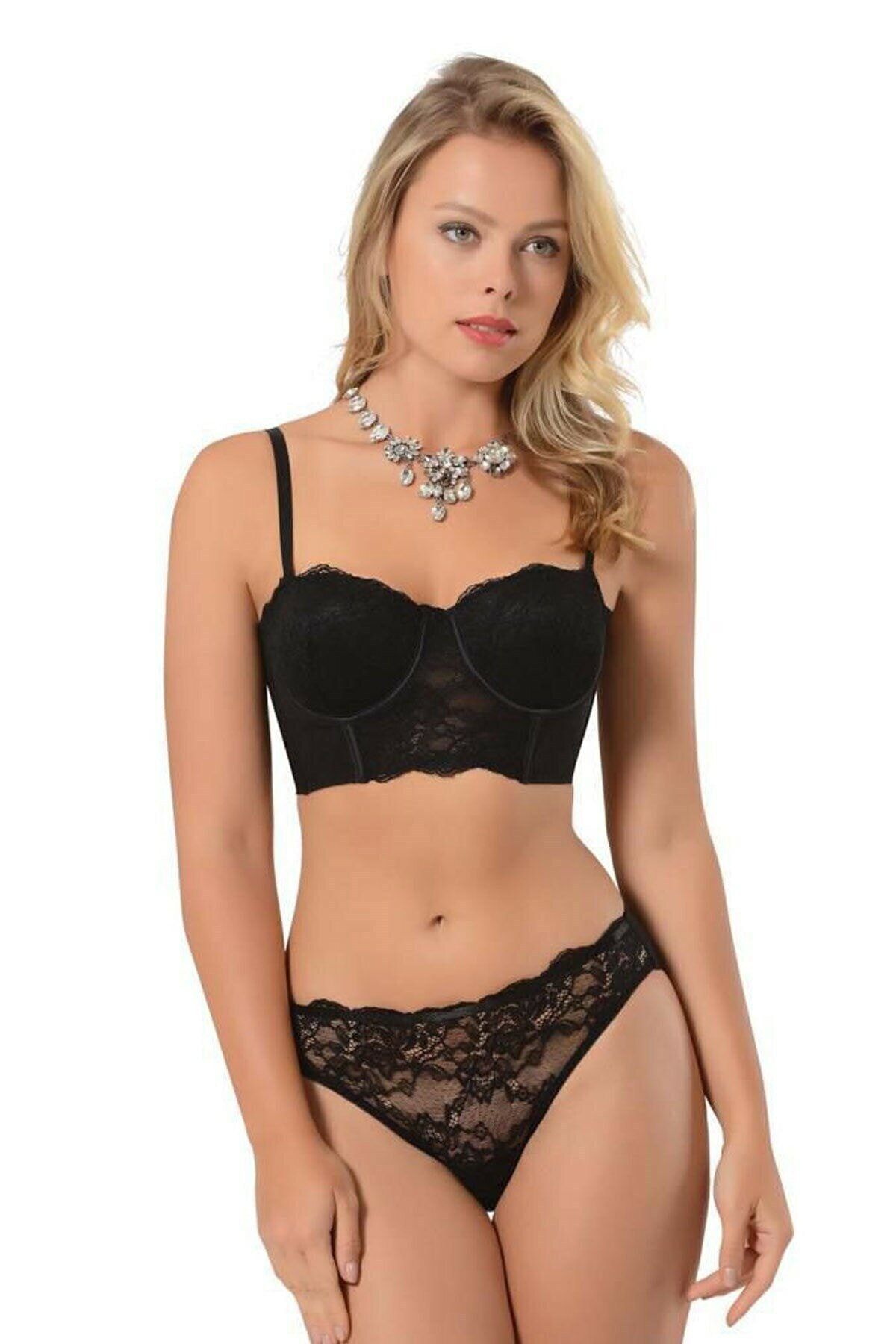 NBB Kadın Destekli Straplez Bralet Sütyen Takım Siyah 4617