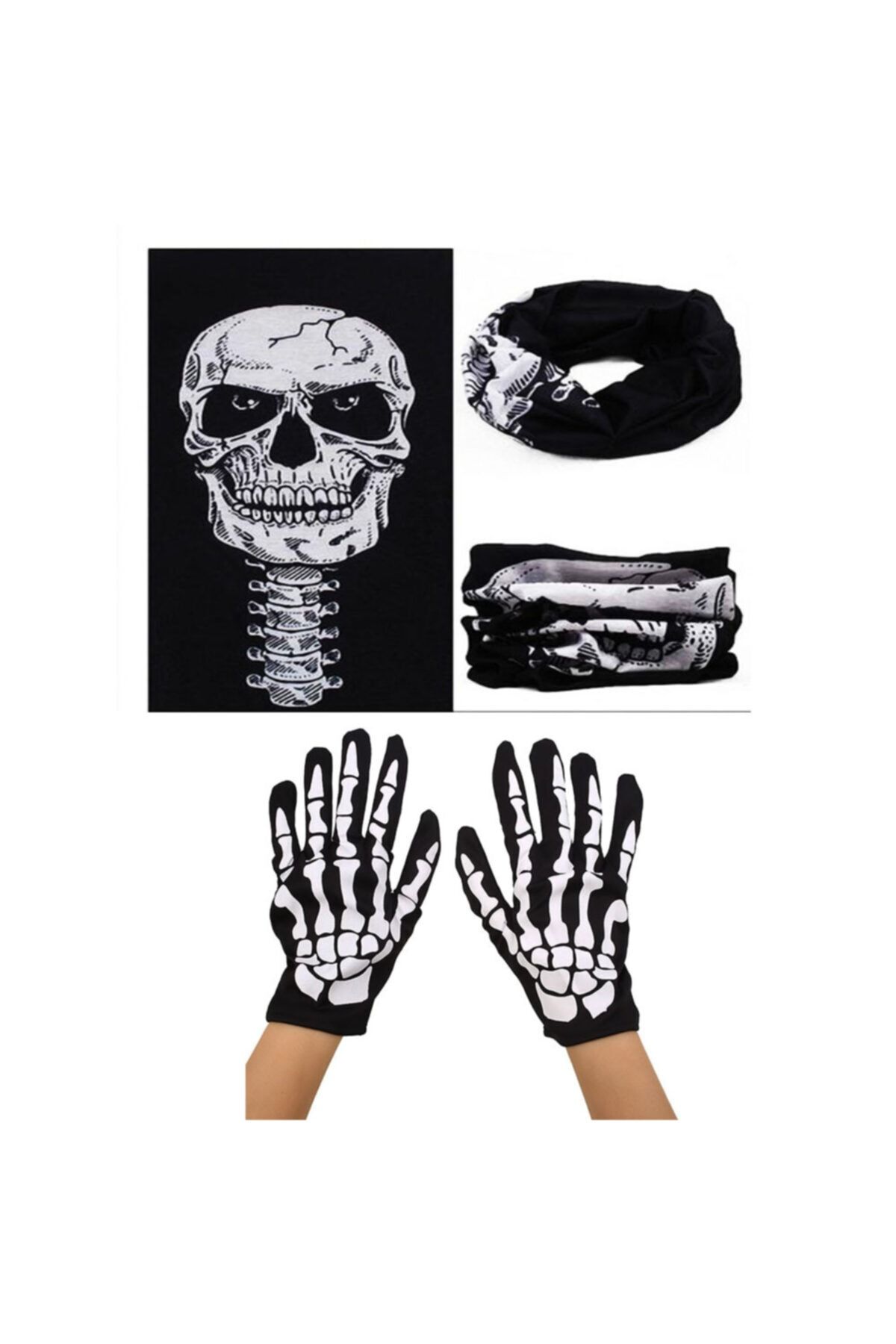 Loggia Parti Kuru Kafa Boyunlu Baf Buff Bandana Ve Iskelet Eldiven Seti