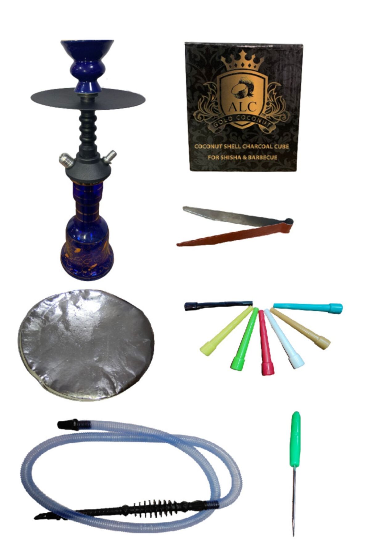 Camp & Shisha Mavi Nargile Takımı | Eko Full Set | 40-45 Cm (vidalı Mini Kahveci Set)