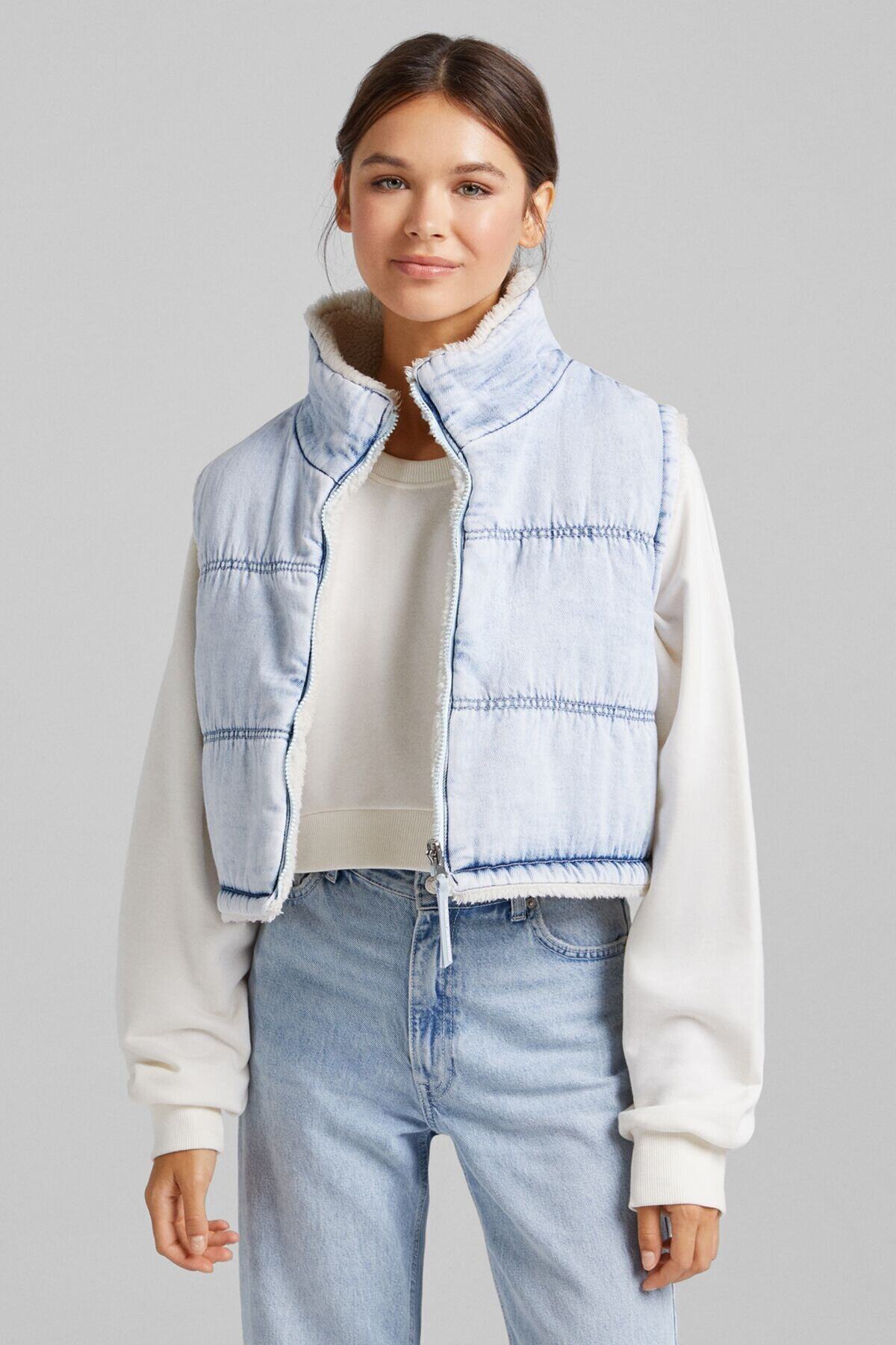 Bershka Suni Yünlü Denim Yelek