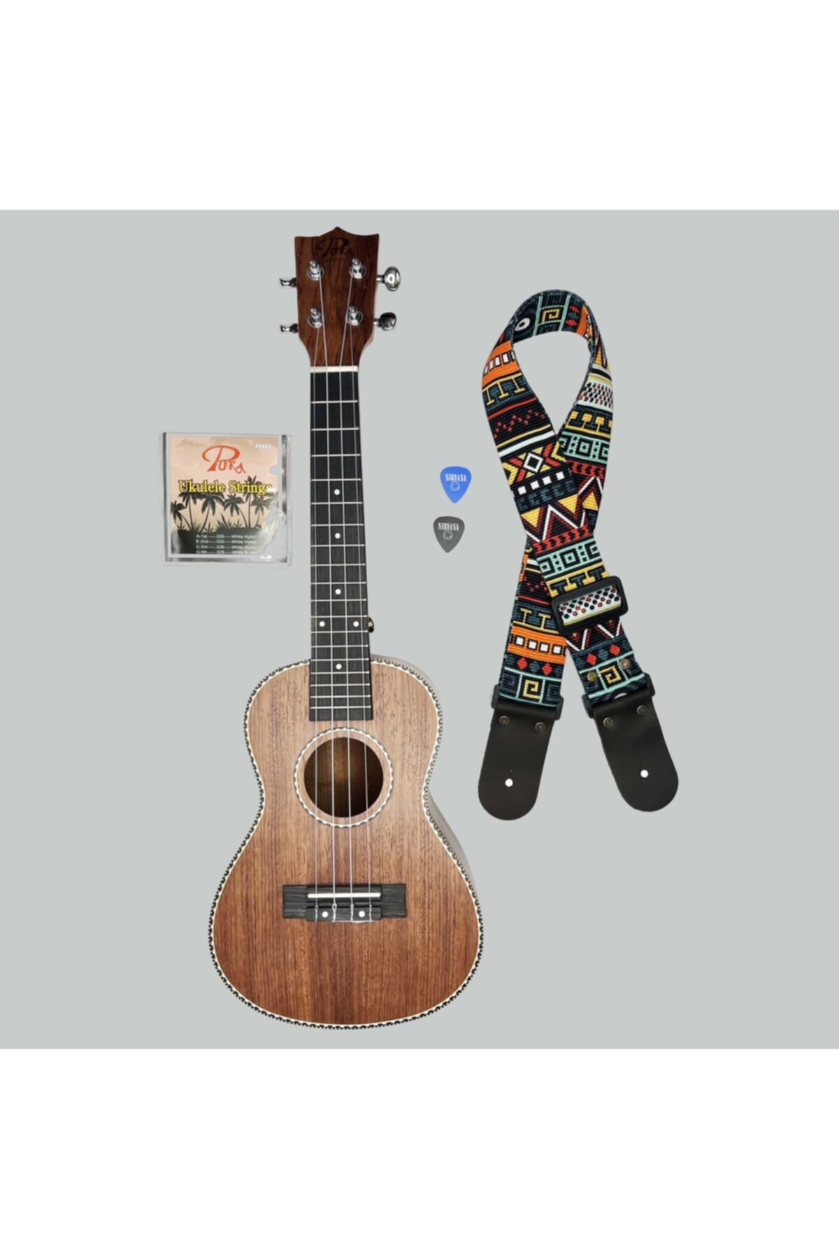 PUKA Bubinga Ağacı Sedefli Concert Ukulele Kılıf ve Askılı
