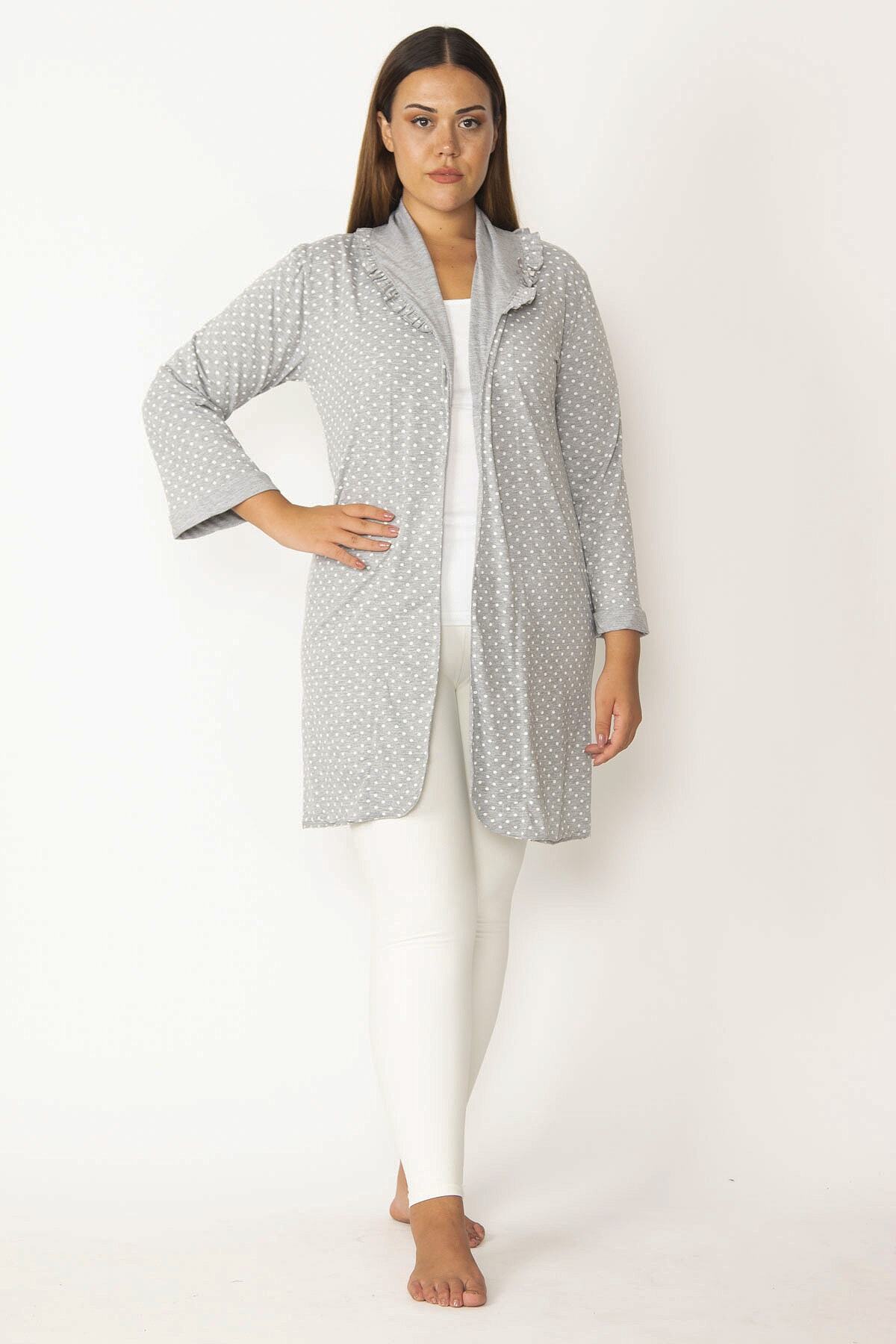 Şans Kadın Gri Puan Desenli Sabahlık 65N28108