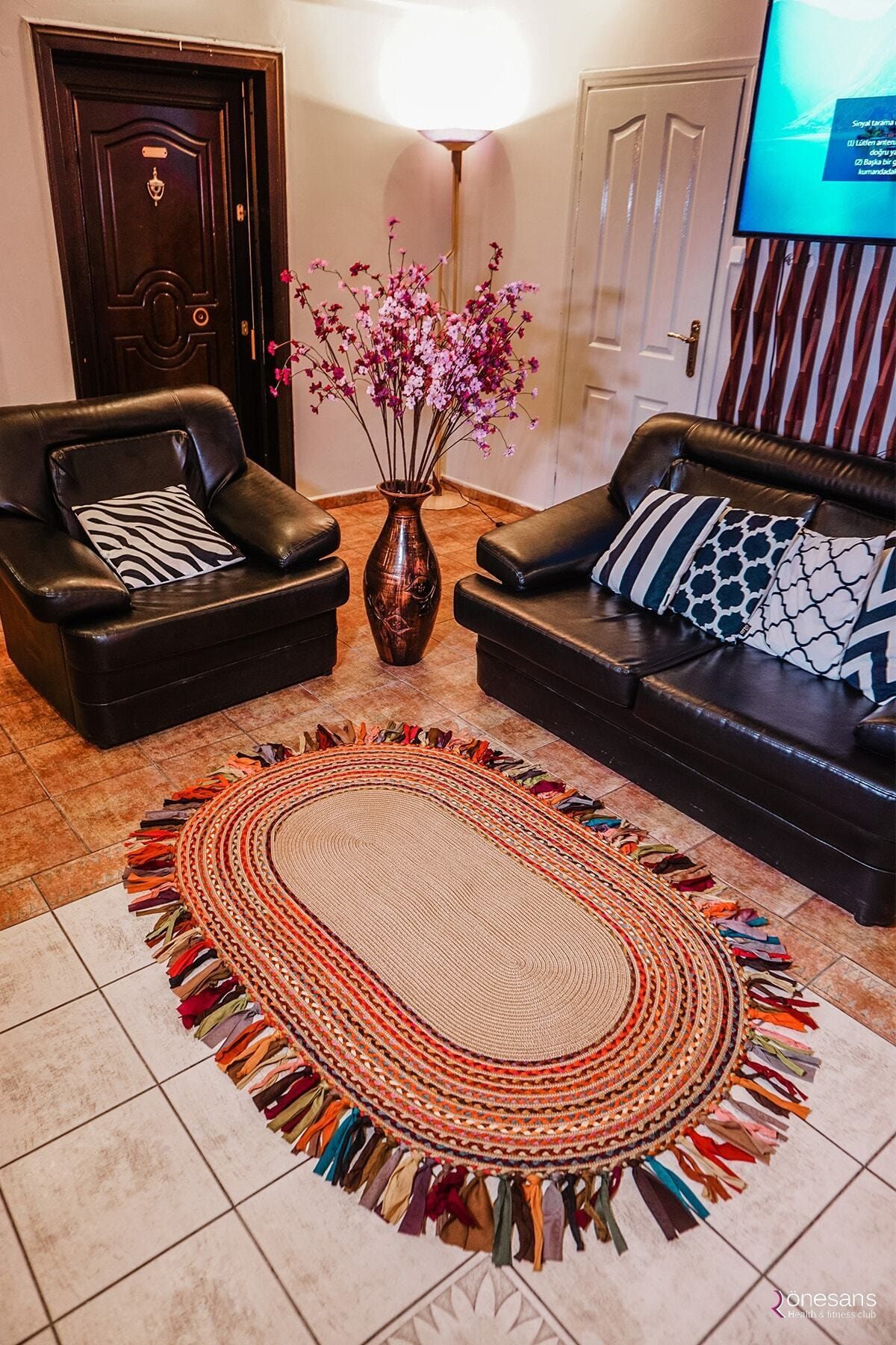 Besincim Renkli Jüt Hasırlı Oval El Örgüsü Kilim Halı