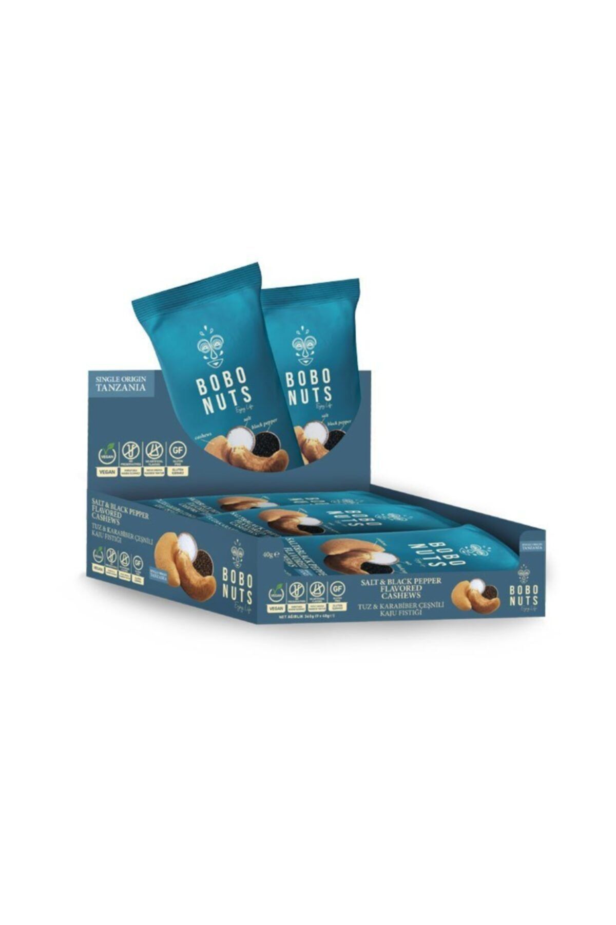 Bobonuts Bobo Nuts Tuz & Karabiber Çeşnili Kaju Fıstığı 40g X 9 Adet