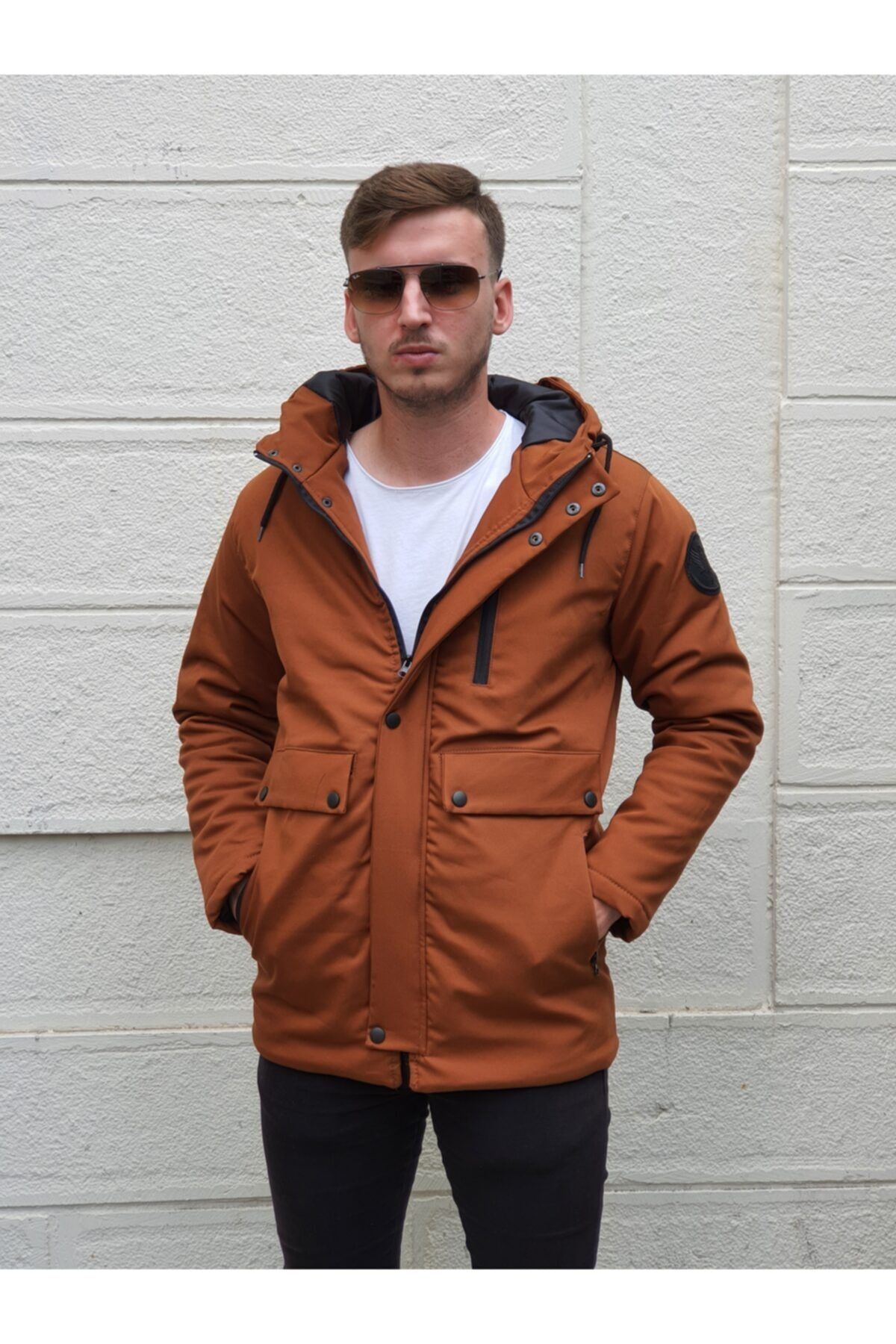 STONCS Erkek Taba Kapüşonlu Gabardin Parka
