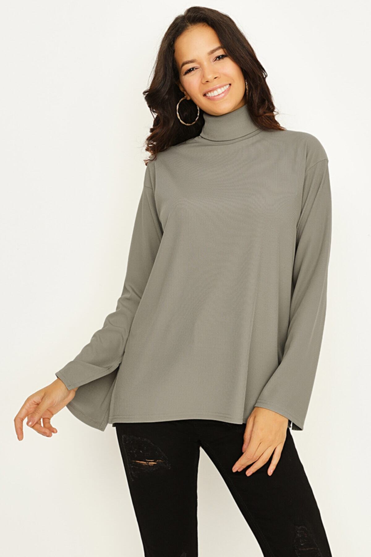Select Moda Kadın Haki Balıkçı Yaka Oversize Body