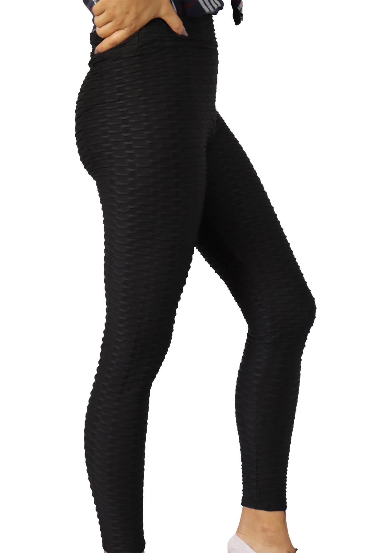 EtkiModa Kadın Siyah Petek Garnili Normal Bel Tayt