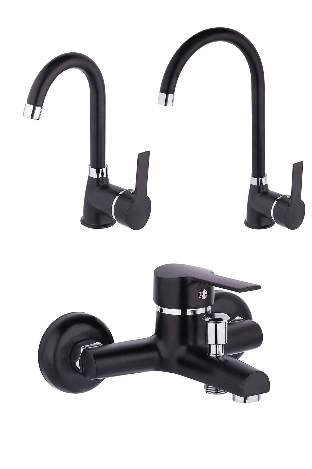 LarinHome Vienna Black Chrome Batarya Seti, Banyo - Lavabo - Eviye Bataryası, Dekoratif Batarya Seti