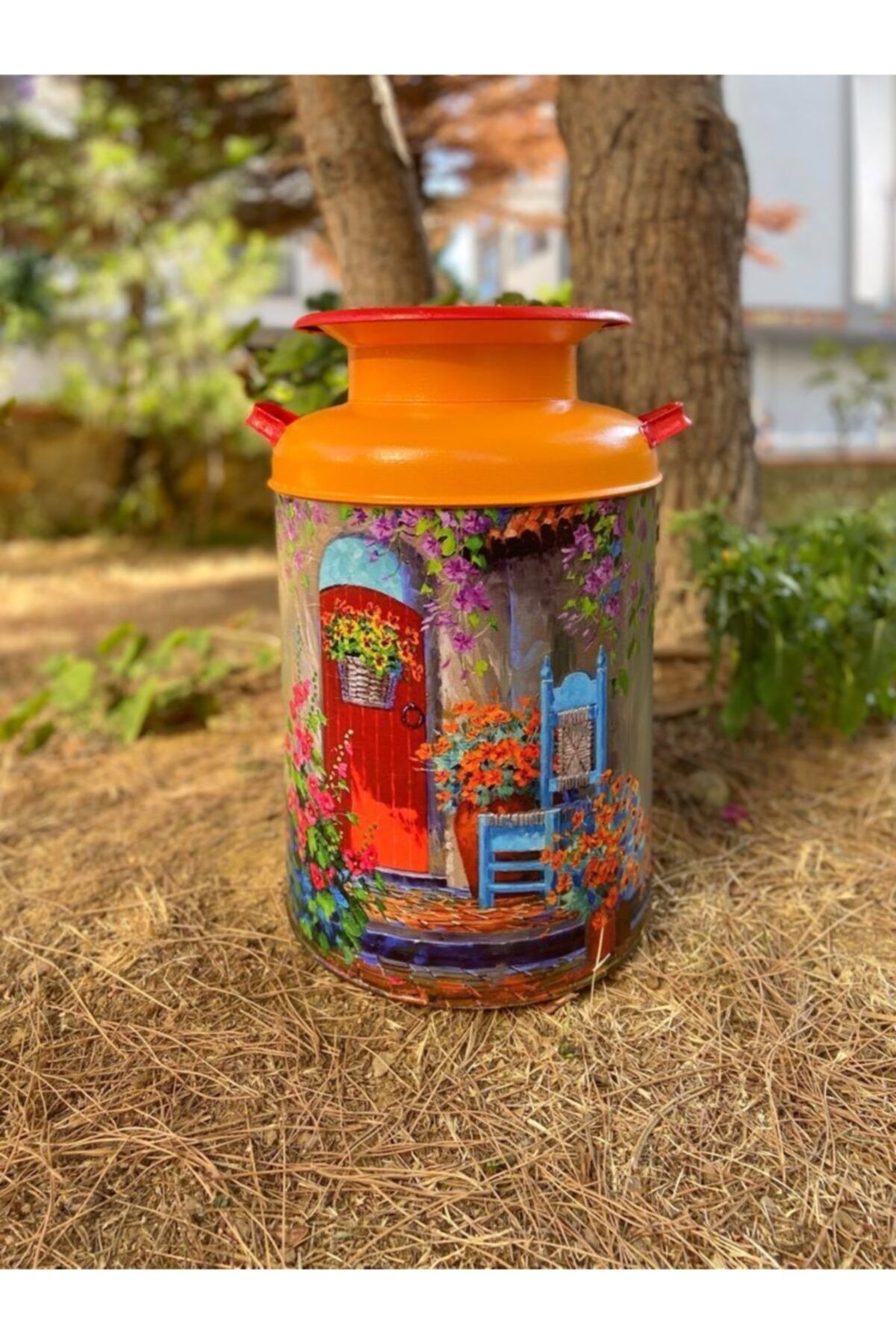 Handmadesign Kapı Figürlü Renkli Çok Amaçlı Dev Güğüm Vazo Dekoratif Saksı