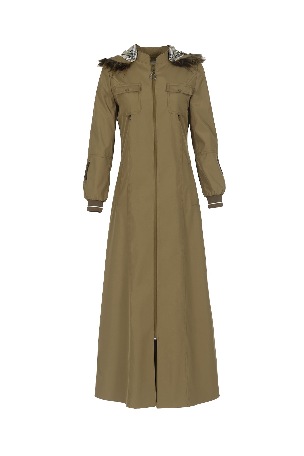 Soydan Güner Kadın Kapüşonlu Içi Kürklü Su Itici Kumaş Tam Boy Pardesü Taba 1605