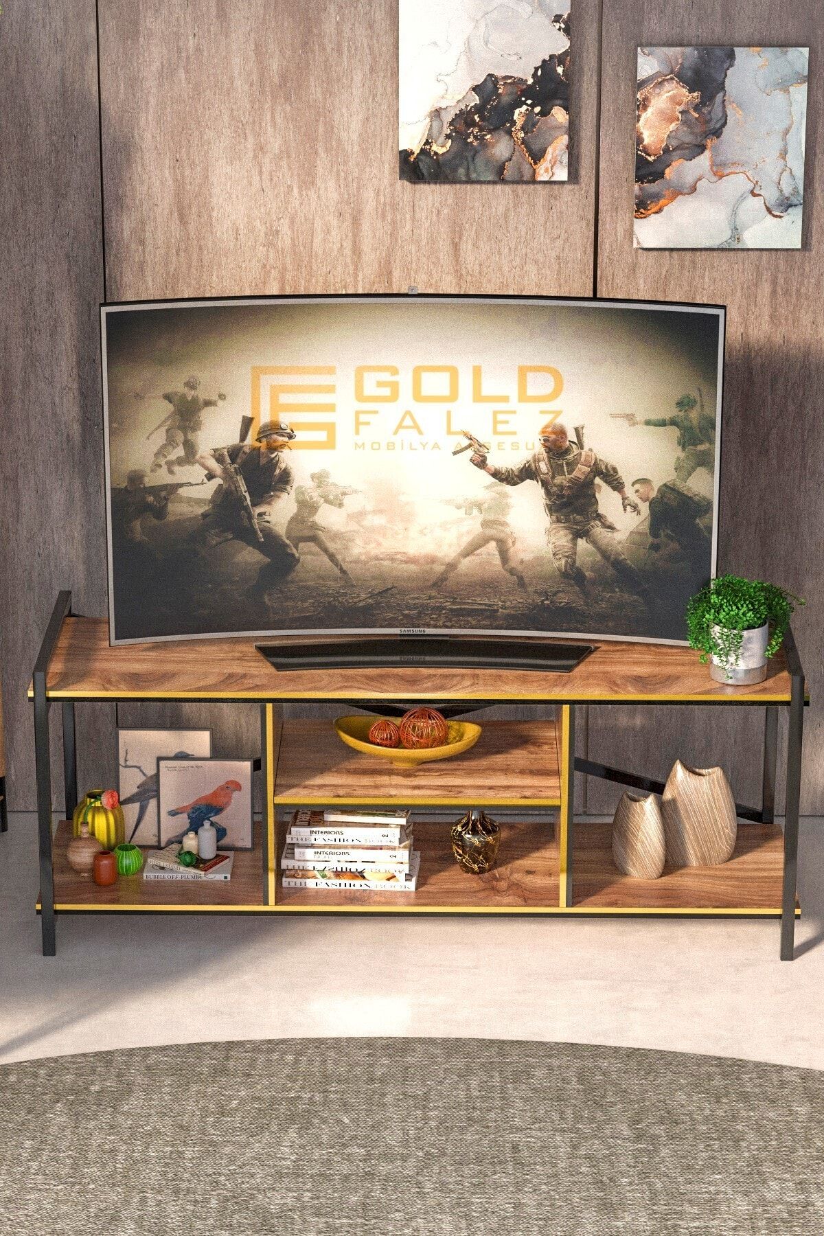 GOLDFALEZ Tv Sehpası Tv Ünitesi Sehpa Çift Ceviz 5003