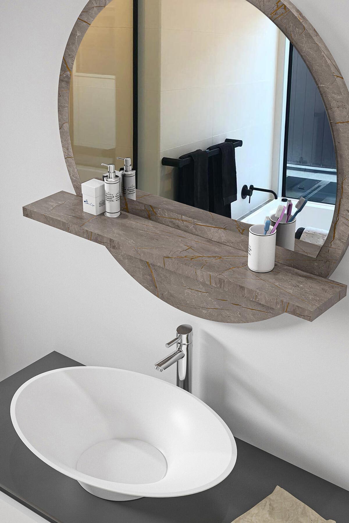 bluecape Yuvarlak Raflı Ayna 60cm Gordion Dresuar Hol Koridor Duvar Salon Banyo Wc Ofis Çocuk Yatak Odası Boy