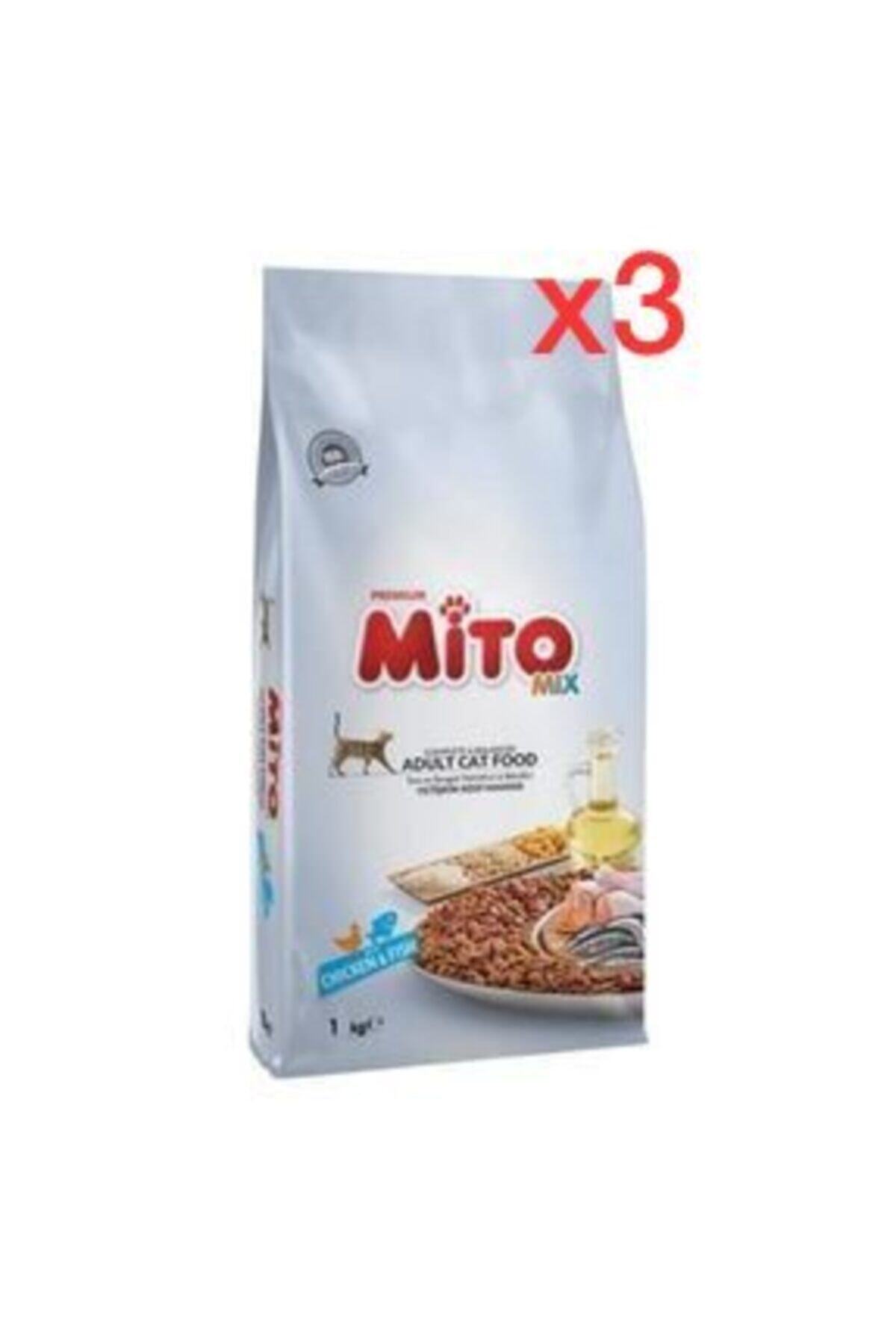Mito Mix Renkli Taneli Yetişkin Kedi Maması 1 Kg X 3 Adet