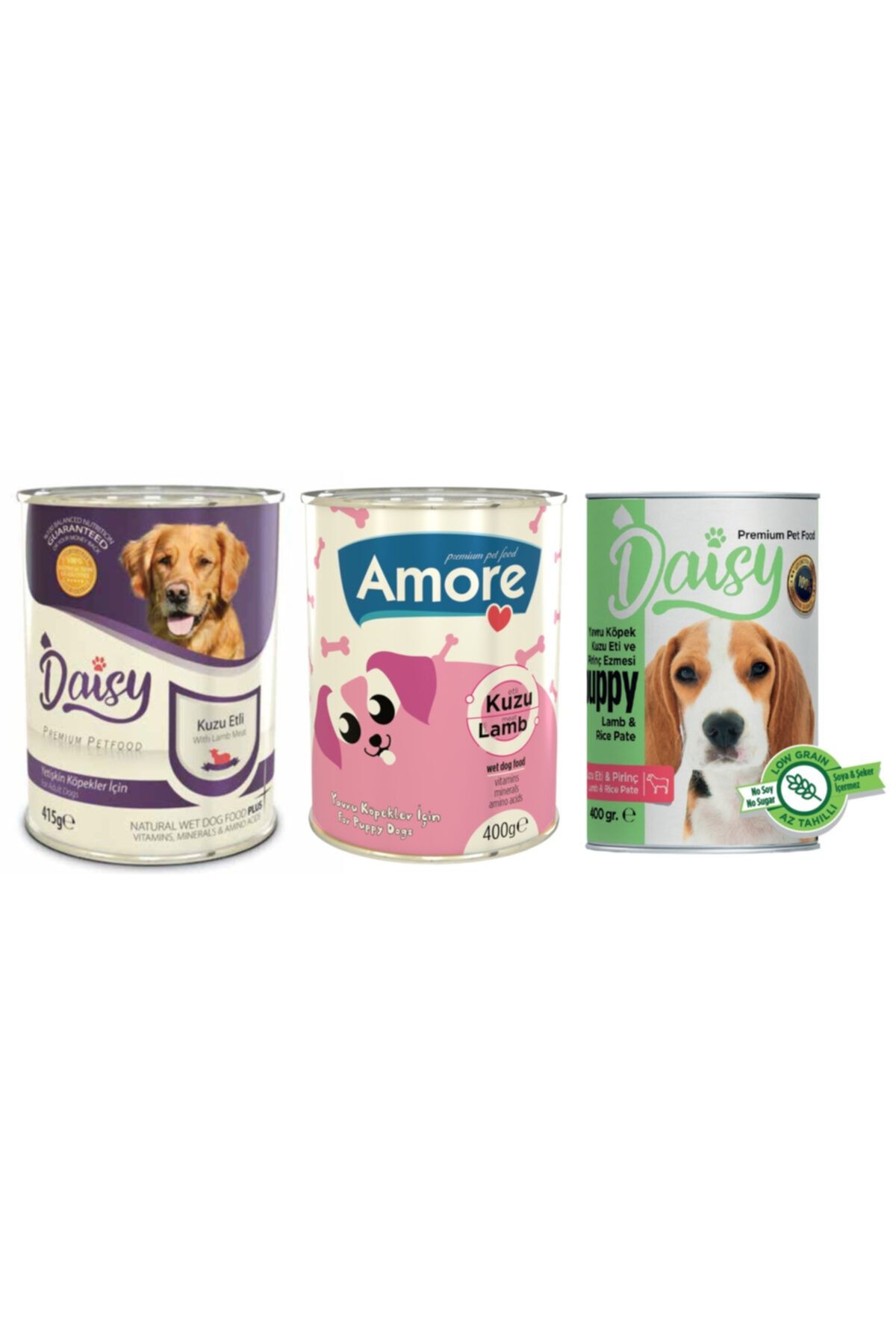 AMORE Kuzu Parça Etli Yavru Köpek Konserve Mama 3+3+6lı + Sticks ödül çubuğu 2x3 Adet
