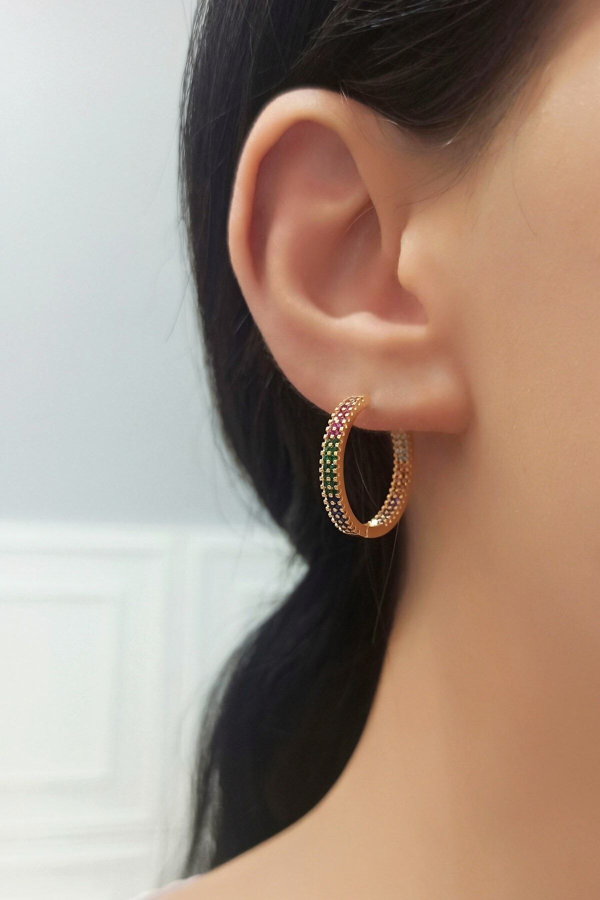 Çlk Accessories Özel Seri Iki Sıra Taşlı Halka Küpe Trküpe34050 B35003