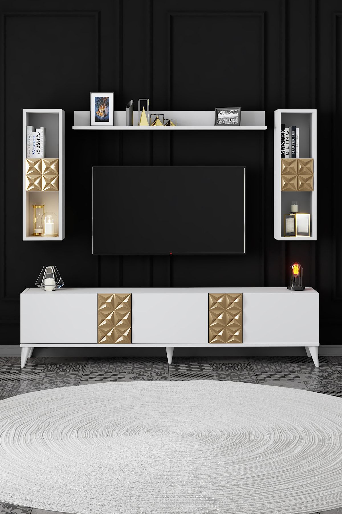 Modatte Kristal_beyaz Gold Kristal Tv Ünitesi