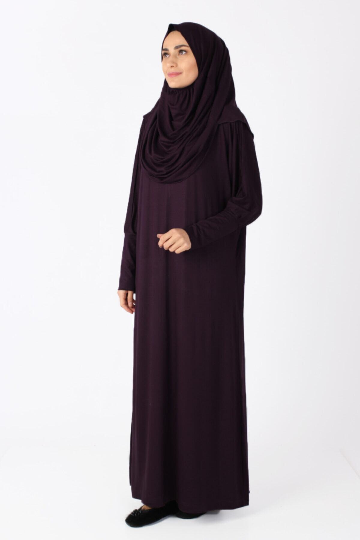 Zehra Hazır Havuz Tesettür Giyim Namaz Elbisesi Tek Parça Mürdüm - Özel Tasarım- Yeni Model Tesettür Giyim