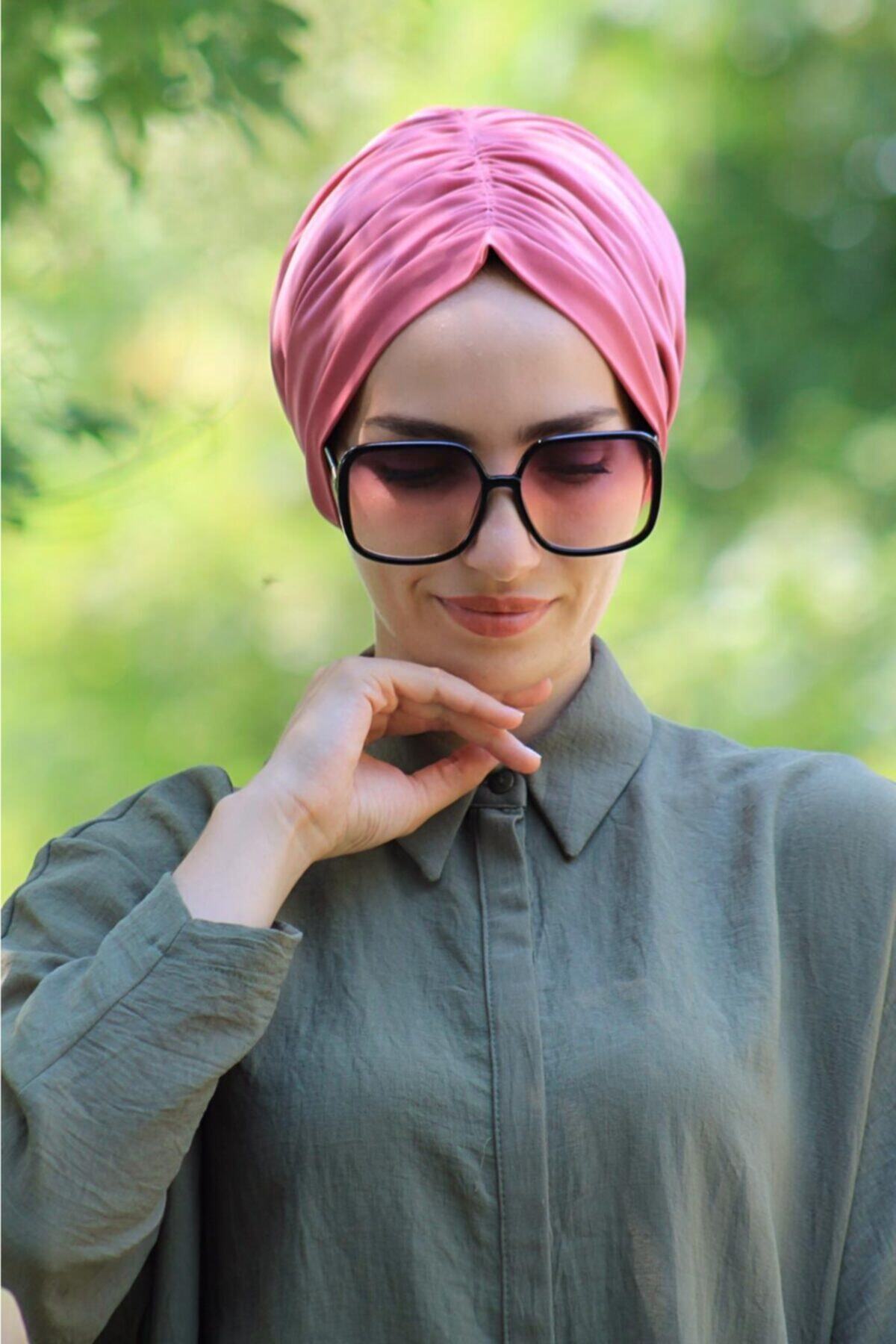 Zehra Hazır Havuz Tesettür Giyim Lastik Tokalı Bone Gül Kurusu - Özel Tasarım- Yeni Model Tesettür Giyim