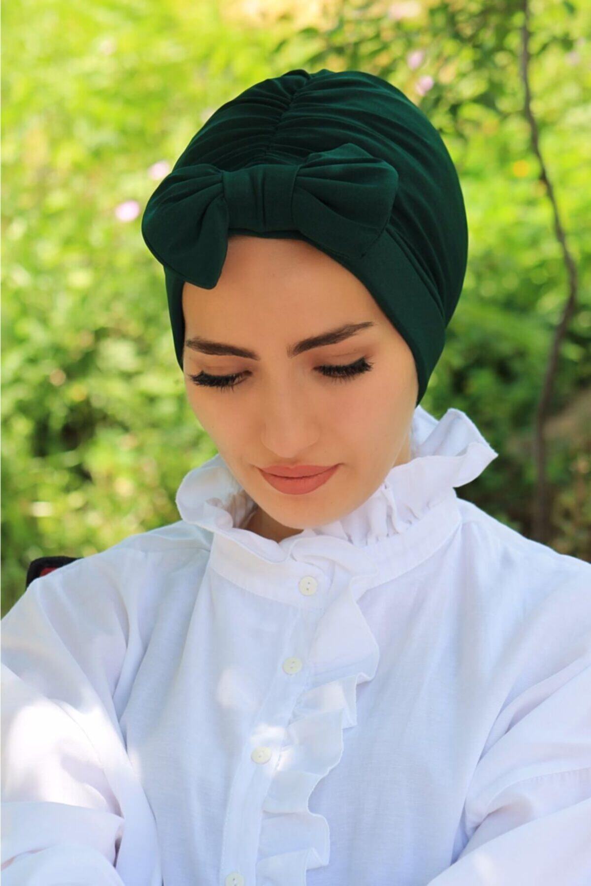 Zehra Hazır Havuz Tesettür Giyim Fiyonklu Bone Iki Yönlü Zümrüt - Özel Tasarım- Yeni Model Tesettür Giyim