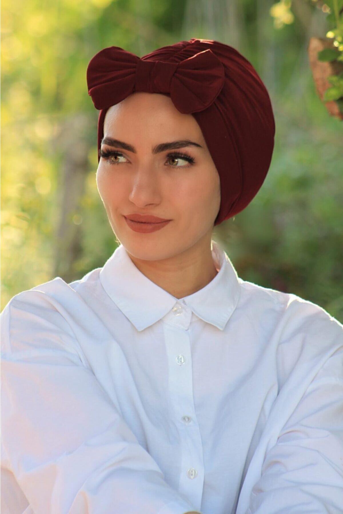 Zehra Hazır Havuz Tesettür Giyim Fiyonklu Bone Iki Yönlü Bordo - Özel Tasarım- Yeni Model Tesettür Giyim