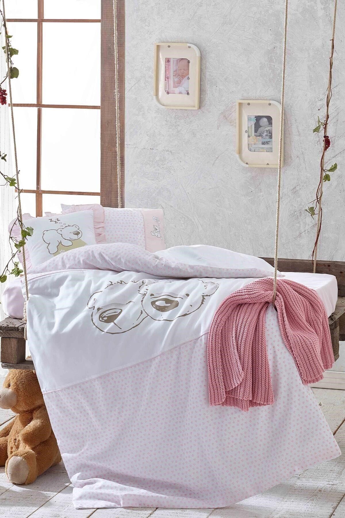 Ecocotton Organik Bebek Nevresim Seti Twın Bears Pembe