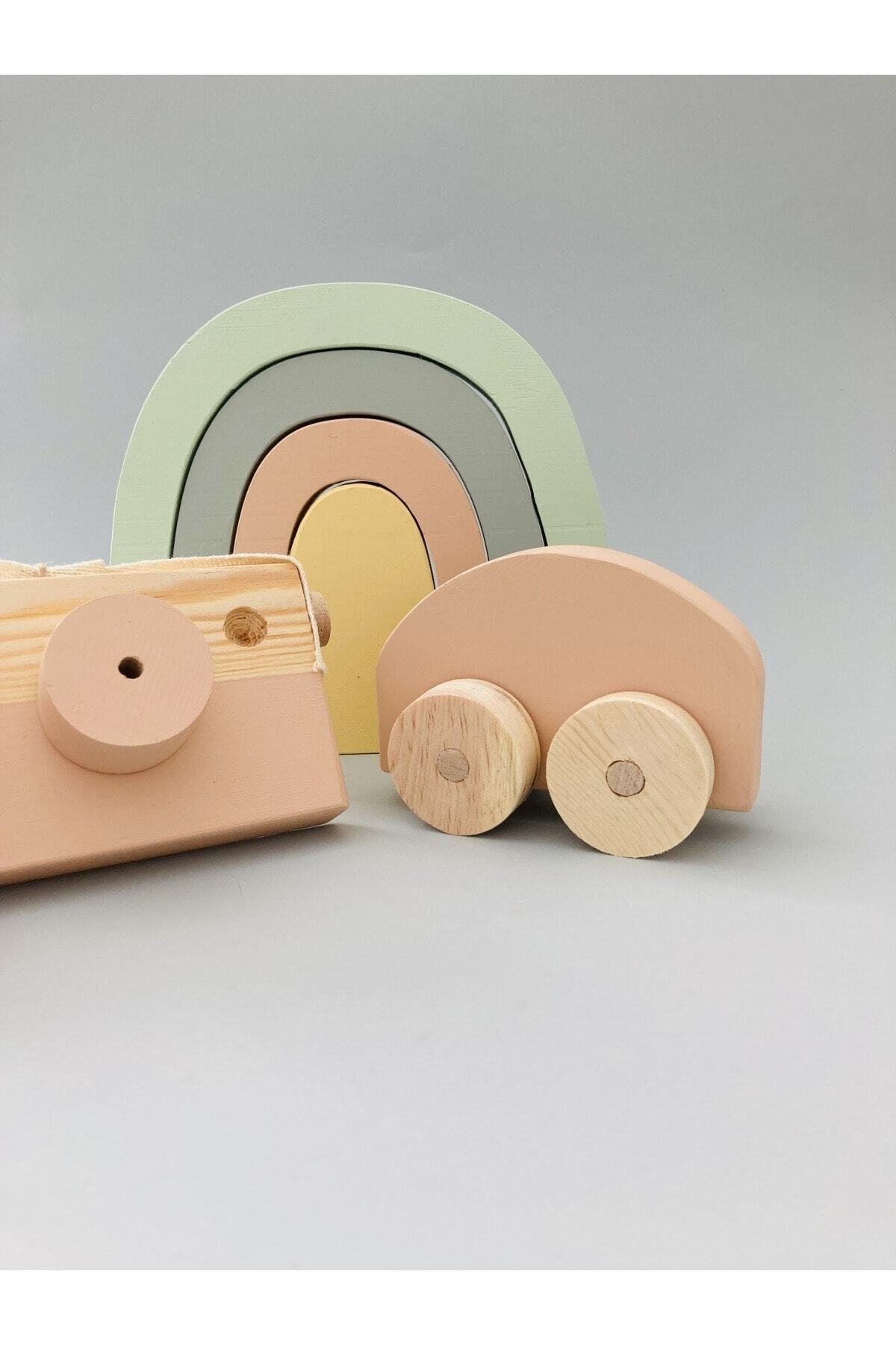 duruwoods Bahar Waldorf Gökkuşağı Eğitici Oyuncak- 4 Parça-ahşap Fotoğraf Makinesi-woswos Araba-somon