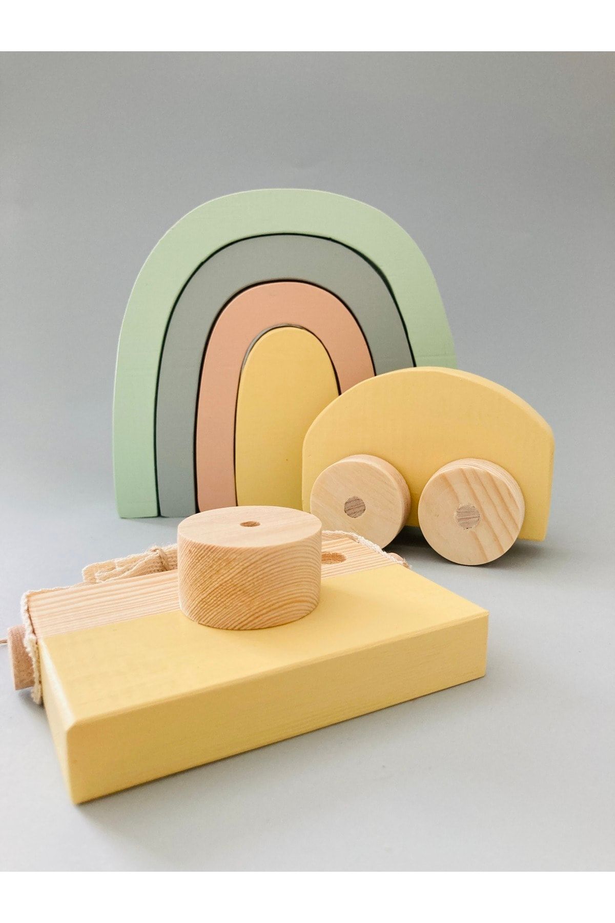 duruwoods Bahar Waldorf Gökkuşağı -eğitici Oyuncak- 4 Parça-ahşap Fotoğraf Makinesi-woswos Araba-pastel Sarı