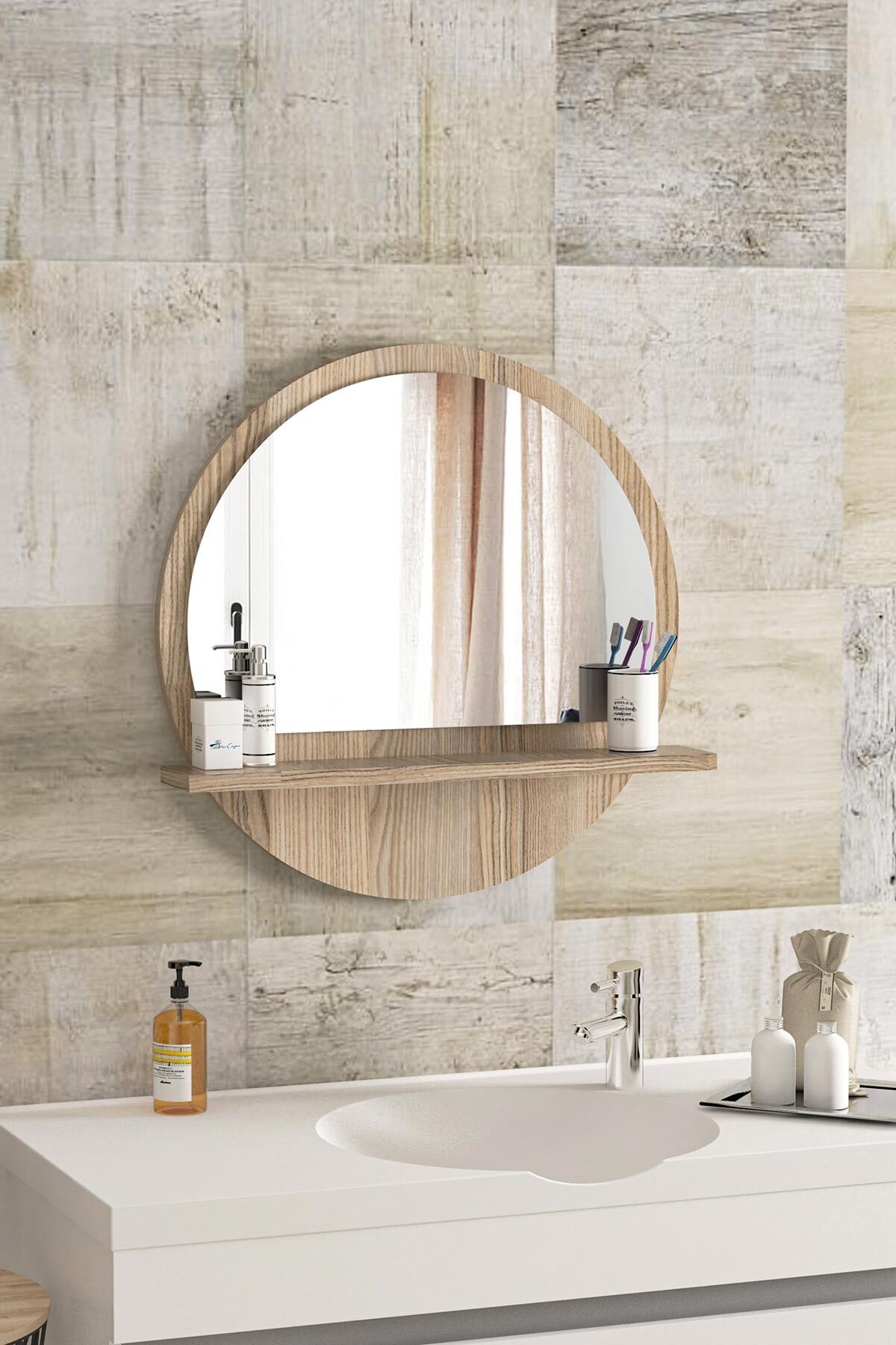 bluecape Yuvarlak Raflı Ayna 45cm Alize Dresuar Hol Koridor Duvar Salon Banyo Wc Ofis Çocuk Yatak Odası Boy