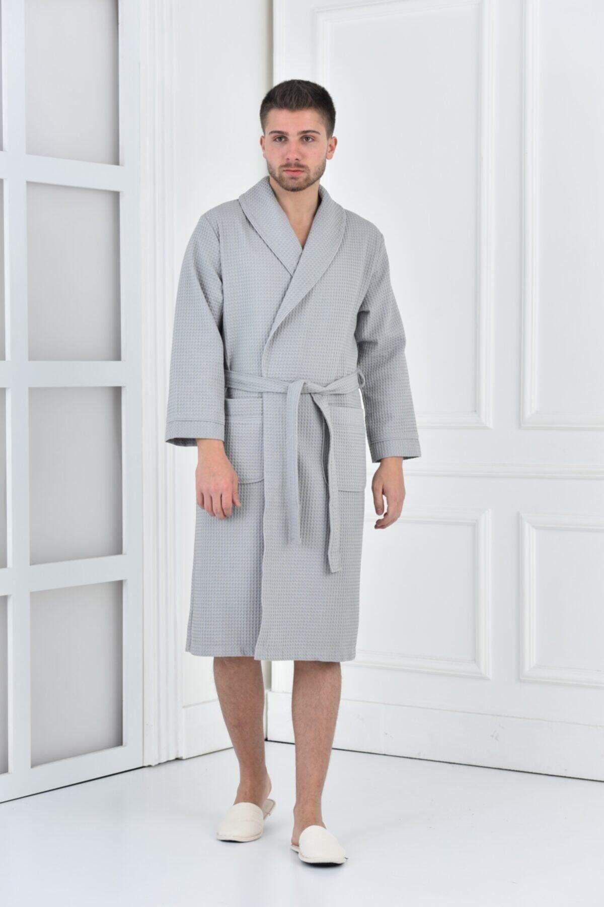 Ecocotton %100 Pamuk Bornoz Green Black Afra Erkek Gri Xxl