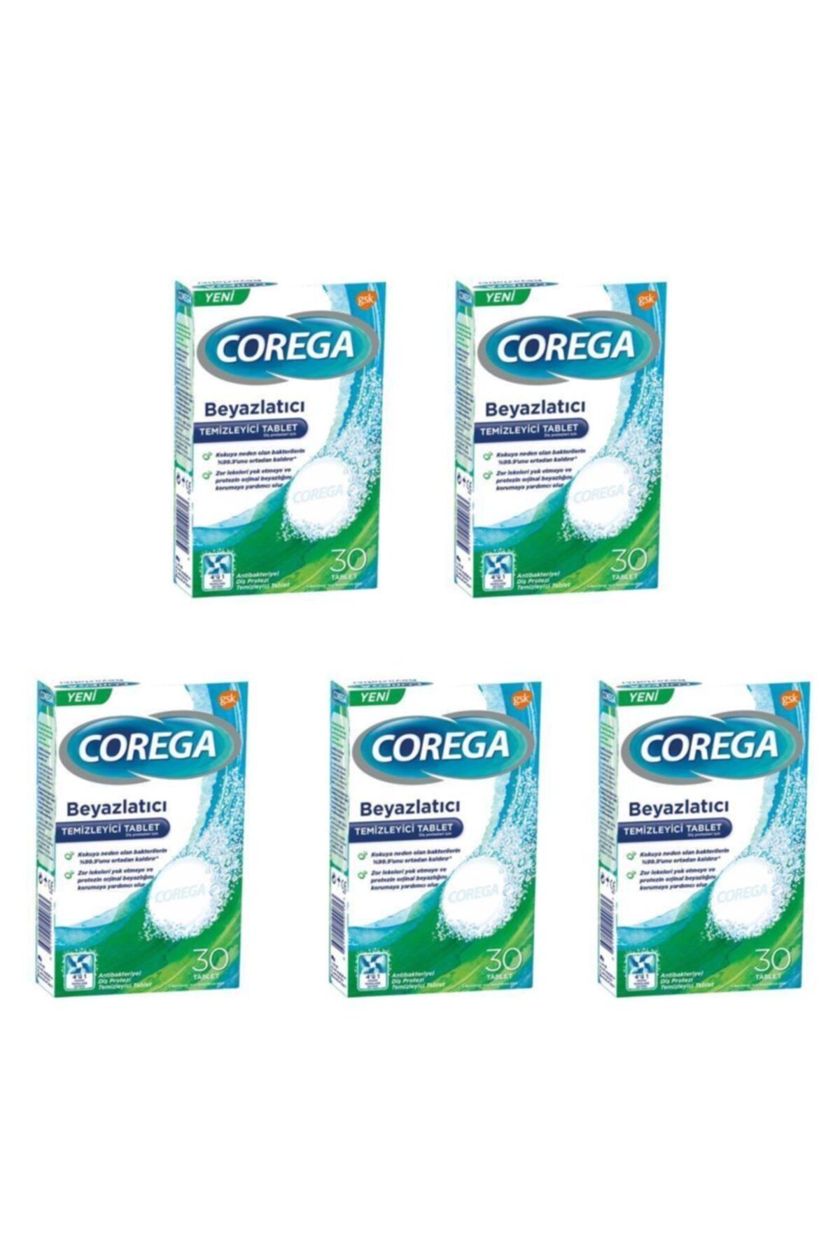 Corega Diş Temizleyici Beyazlatıcı 30 Tablet X 5 Kutu