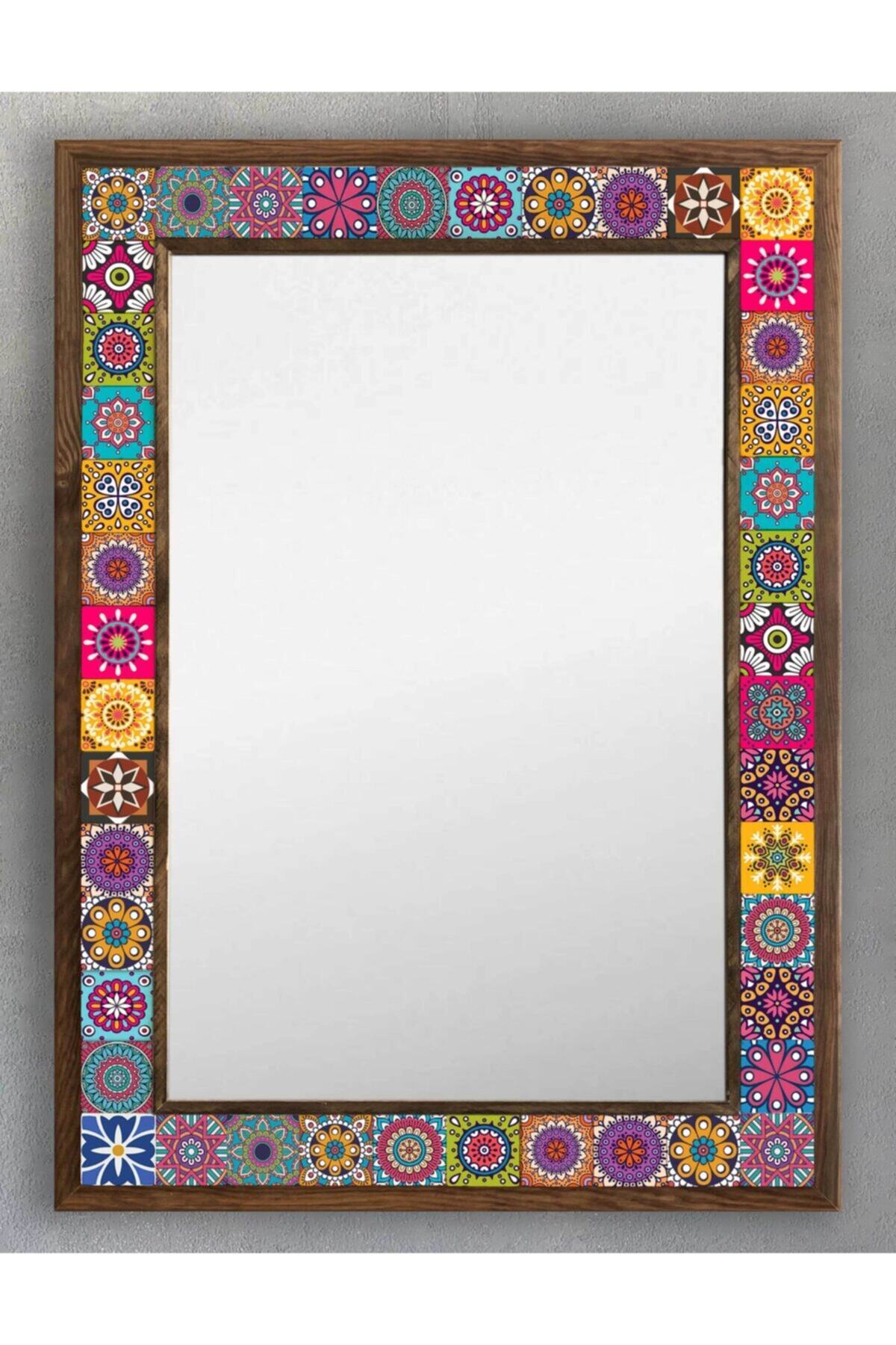 Oscar Stone Decor Masif Çerçeveli Mozaik Taş (mermer) Ayna 53x73 Cm (morocco-etnik-seramik Desenli)