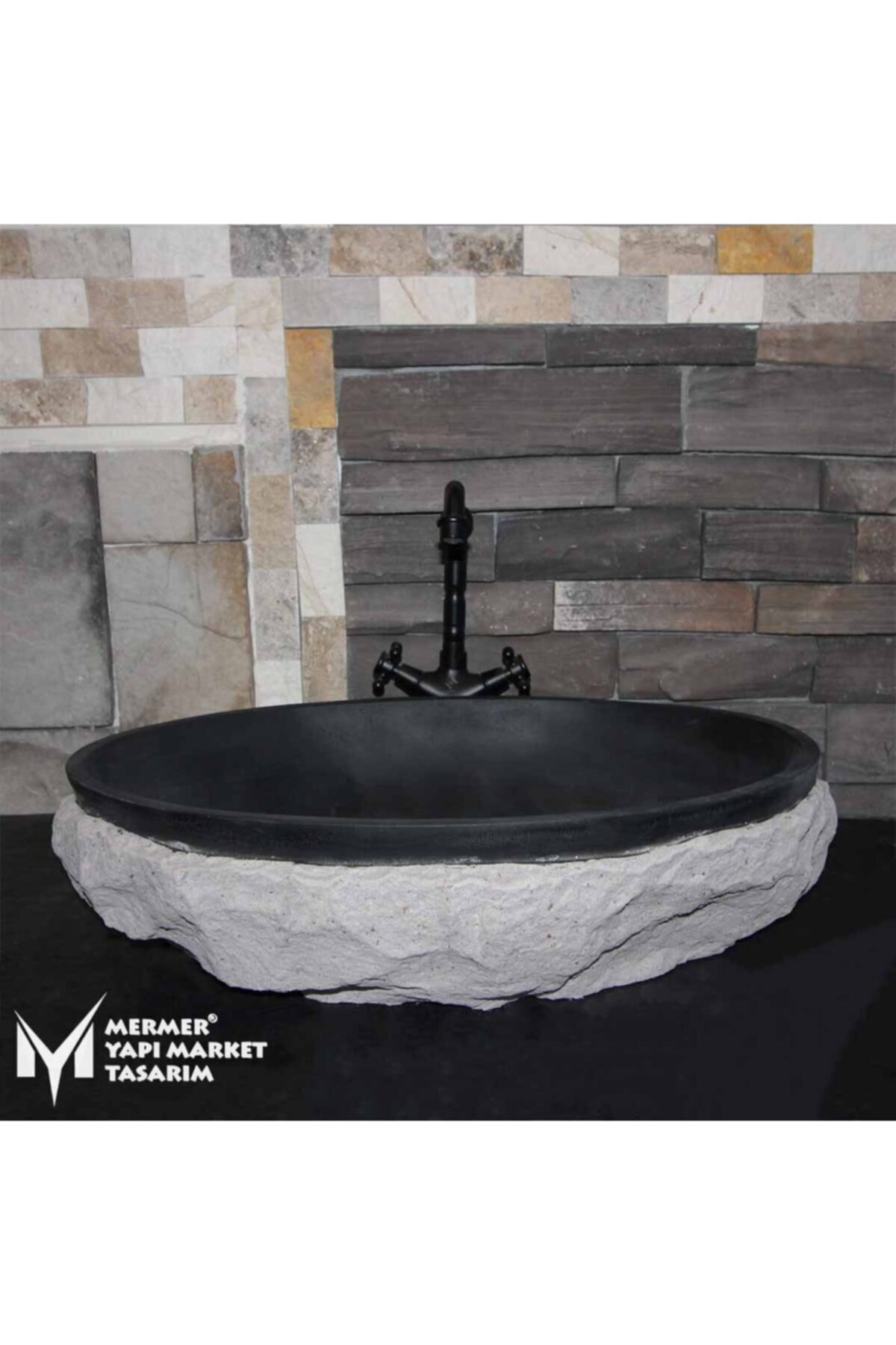 MYM Mermer Yapı Market Tasarım Bazalt Dışı Özel Tasarım Patlatma Lavabo
