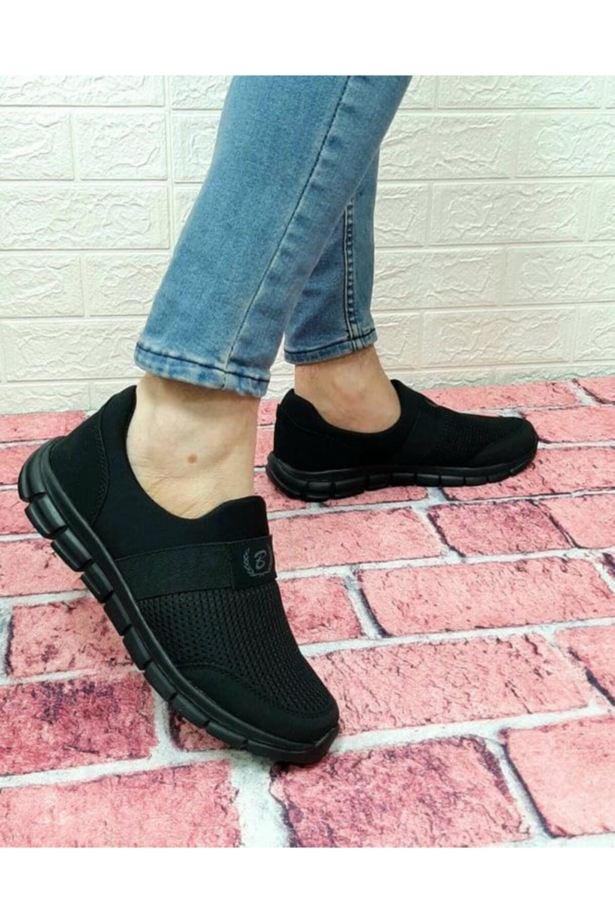 BS BLACK SEA Siyah Bağcıksız Hafif Ortapedik Unisex Spor Ayakkabı