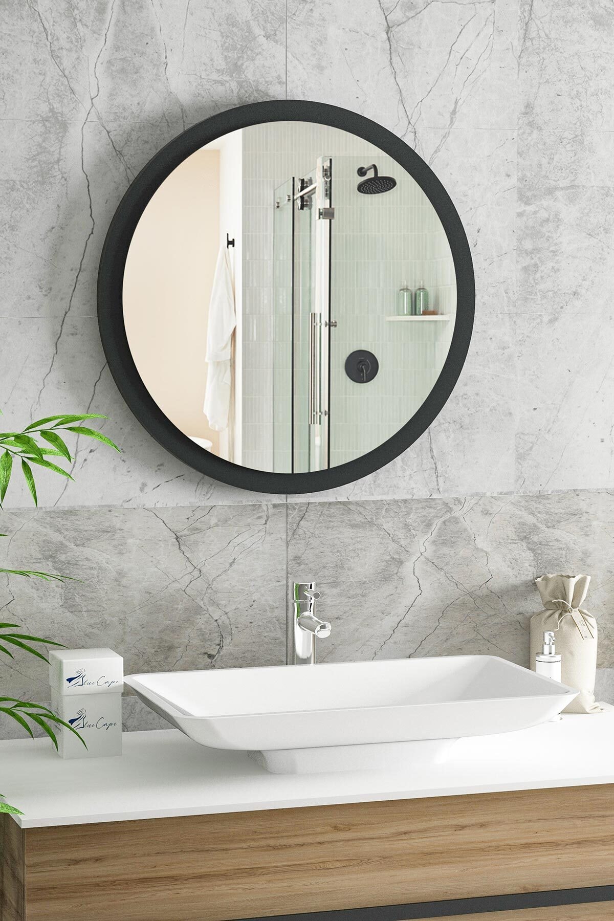 bluecape Yuvarlak Ayna 45cm Antrasit Dresuar Hol Koridor Duvar Salon Banyo Wc Ofis Çocuk Yatak Odası Boy