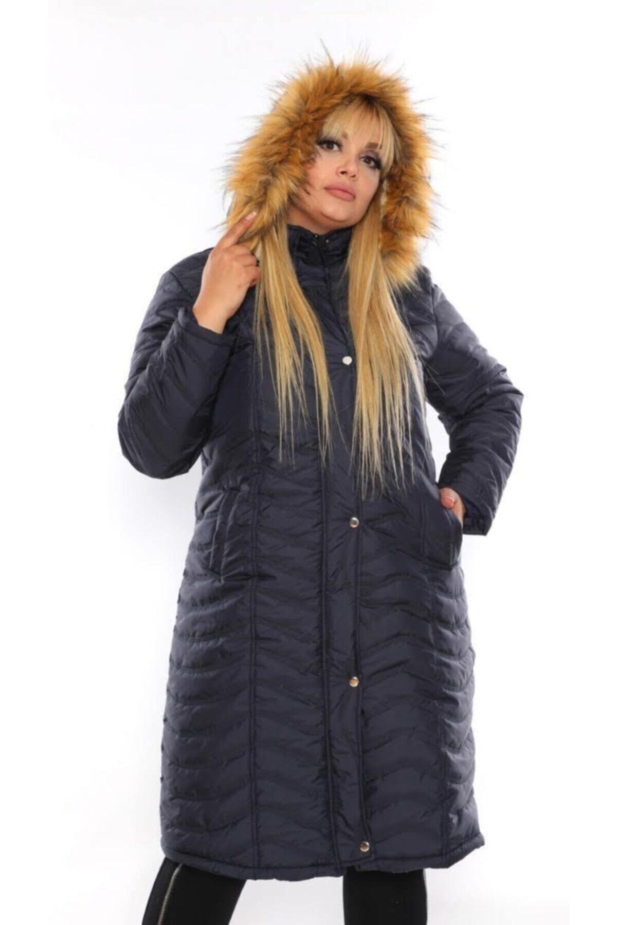 By Alba Collection Kadın Şişme Kapitone Büyük Beden Mont Lacivert