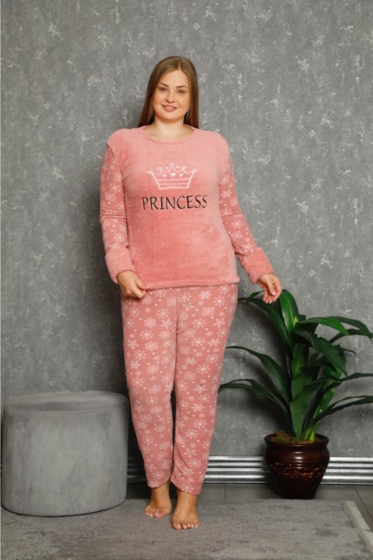 ZBTEKS Büyük Beden Princess Peluş Polar Pijama Takımı