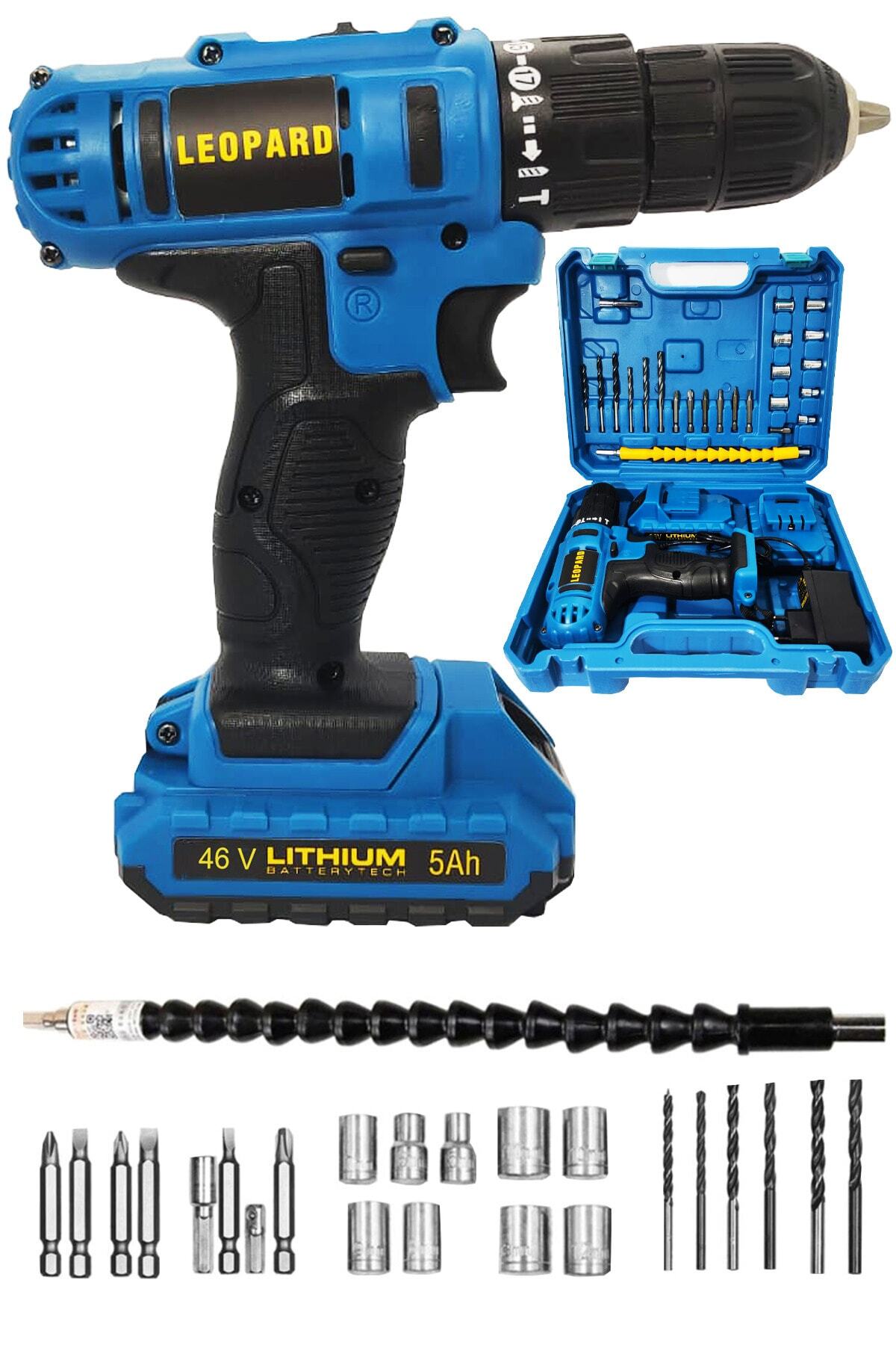 Leopard Stronger Power Pro 46 V 5 Ah Darbeli Metal Şanzuman Bakir Sargili Çift Akülü Şarjlı Vidalama Matkap 27 Parça Set