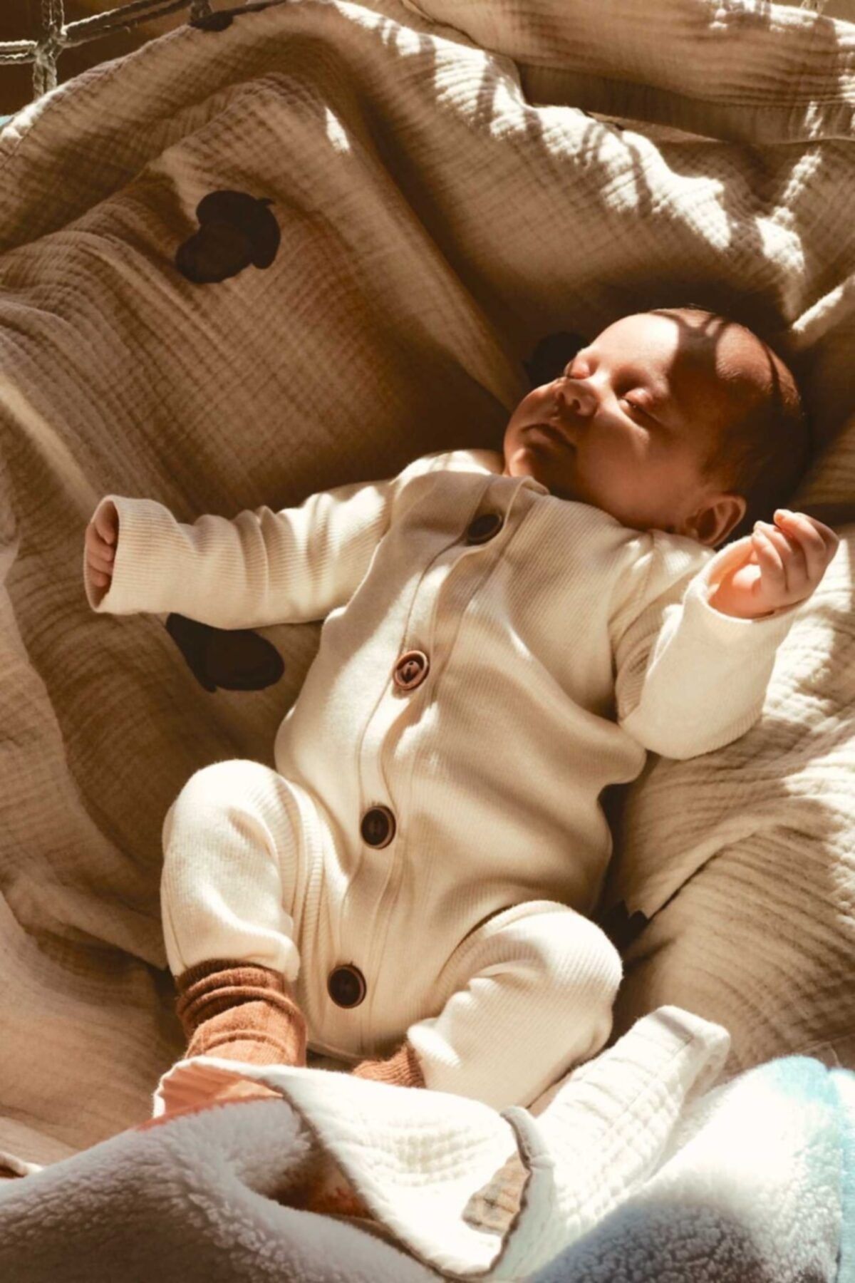 LAL Babyrompers Fildişi 5 Düğmeli Kız Erkek Bebek Tulum