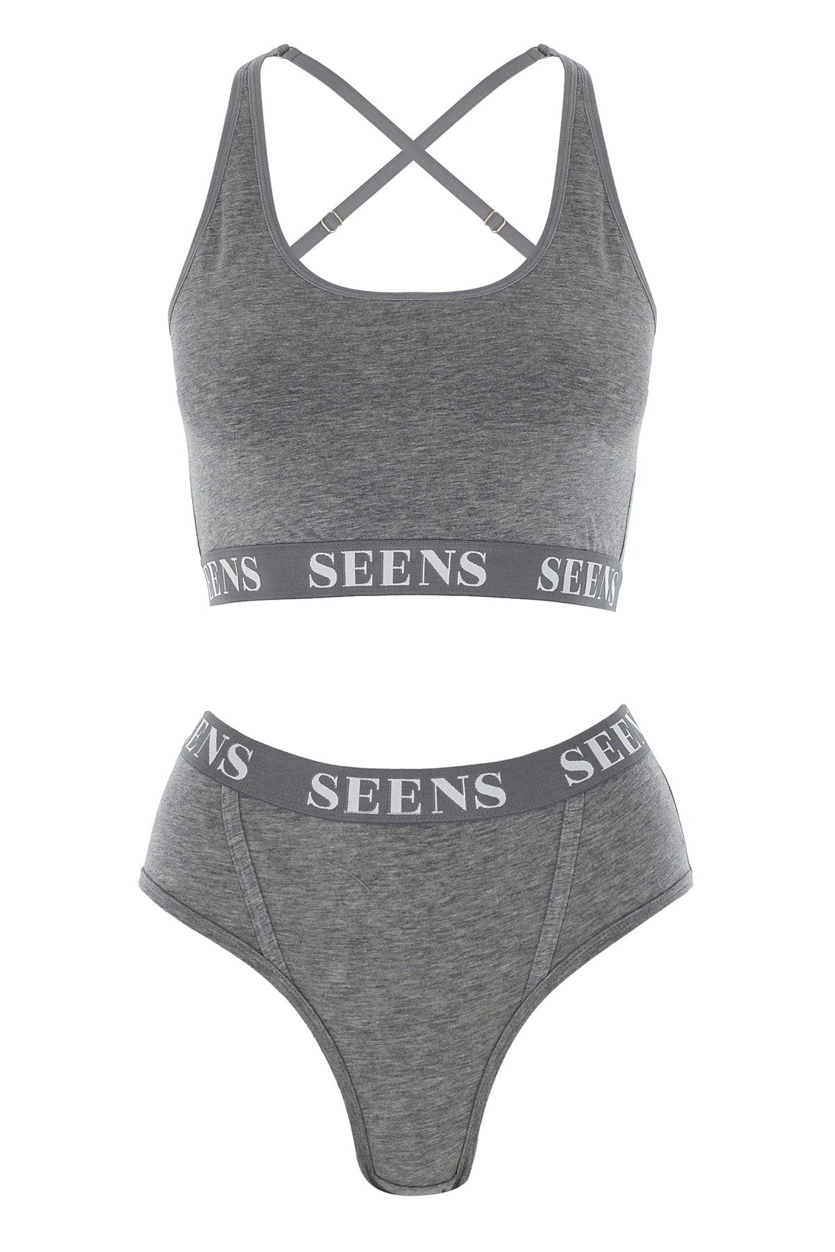 SEENSSHOP Kadın Aurline Bralet & Ephyra Basic Külot Gri Takım