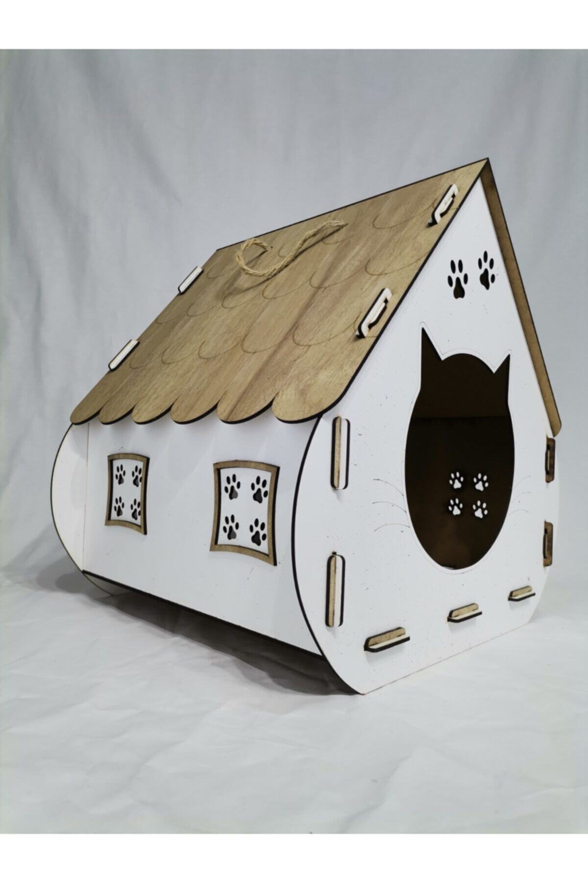 Arthome Tutacaklı Seyyar Kedi Evi - Ahşap Dekoratif - Kedi Kulübesi - Barınak - Yuva
